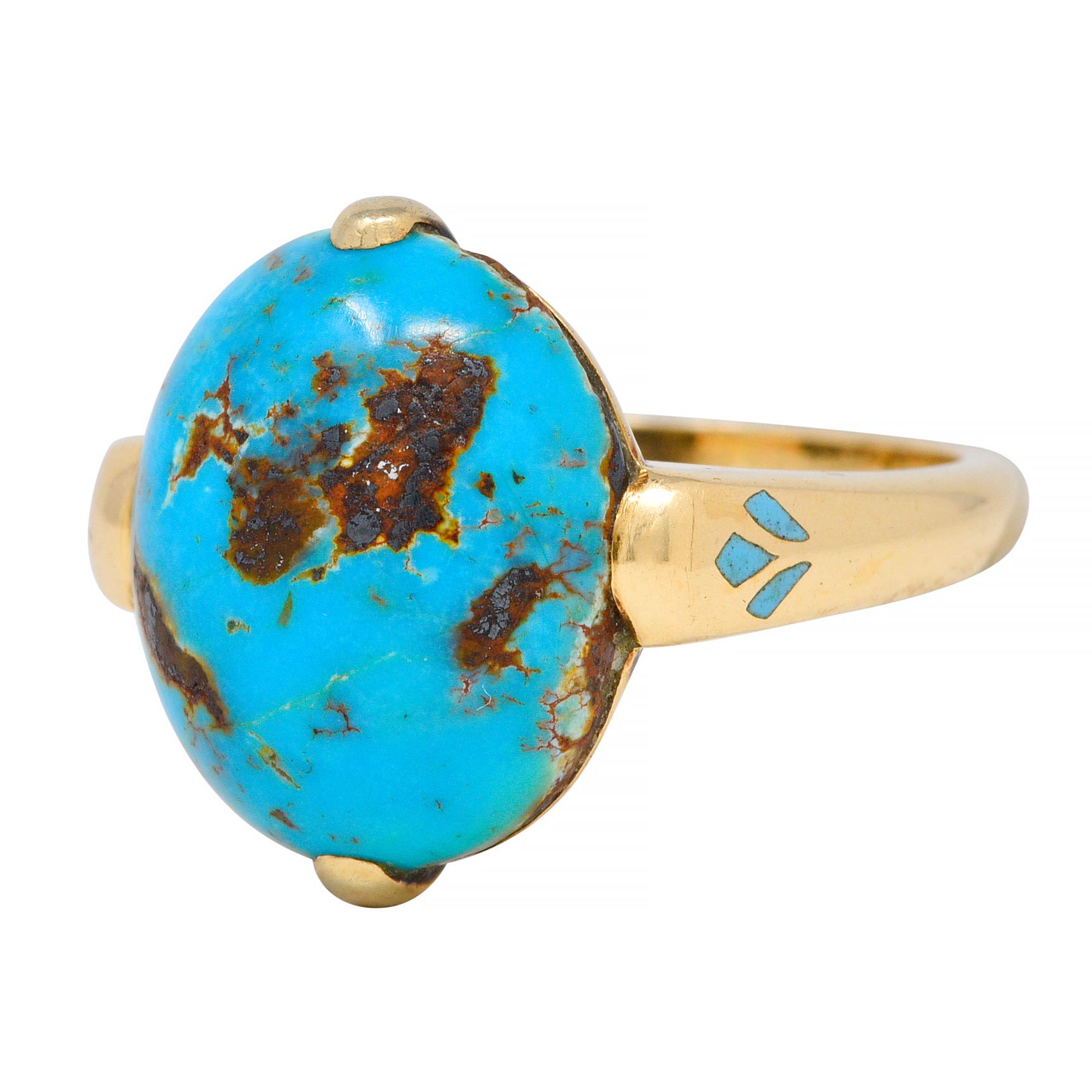 Felger Inc. Art Deco Turquoise Enamel 14 Karat Yellow Gold Antique Ring 1
