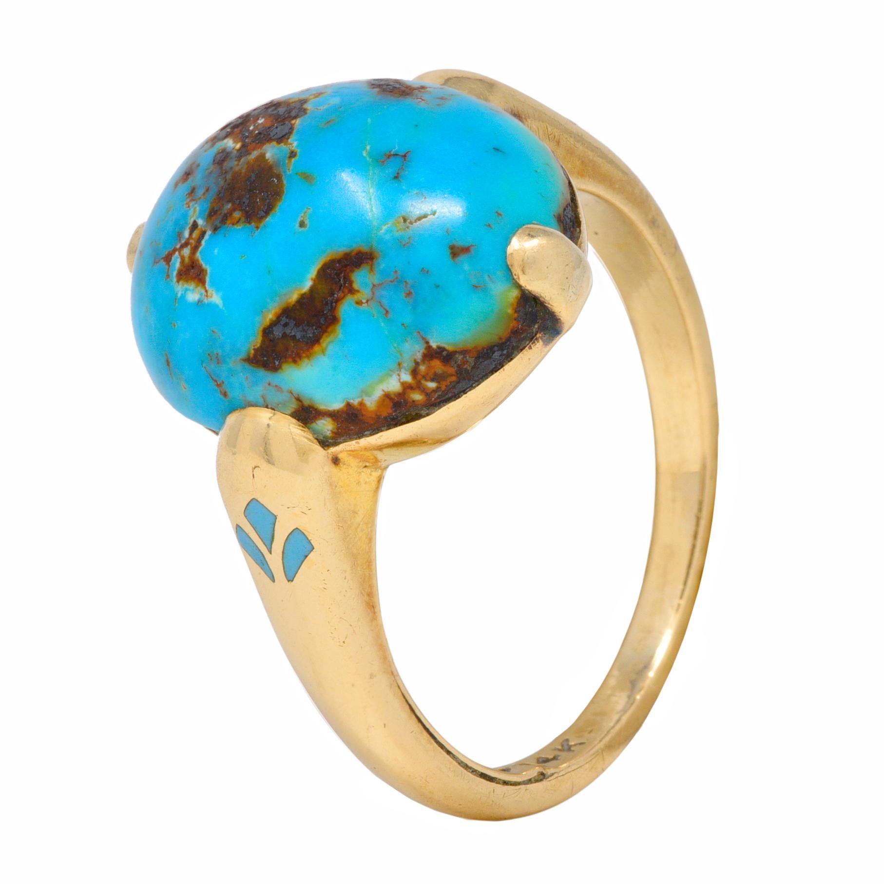 Felger Inc. Art Deco Turquoise Enamel 14 Karat Yellow Gold Antique Ring 3