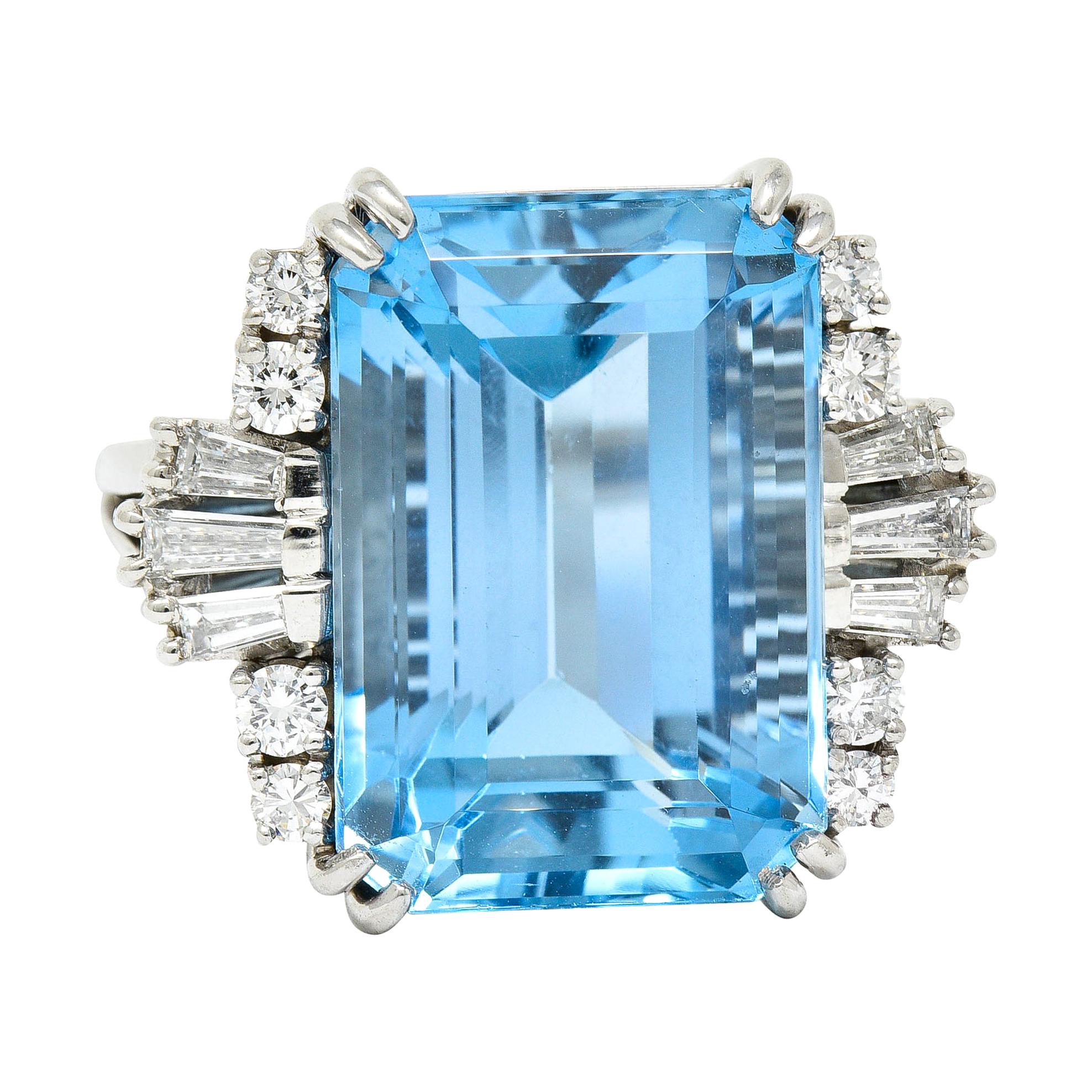 Felger Inc. Mid-Century 17.50 Carats Aquamarine Diamond Platinum Statement Ring