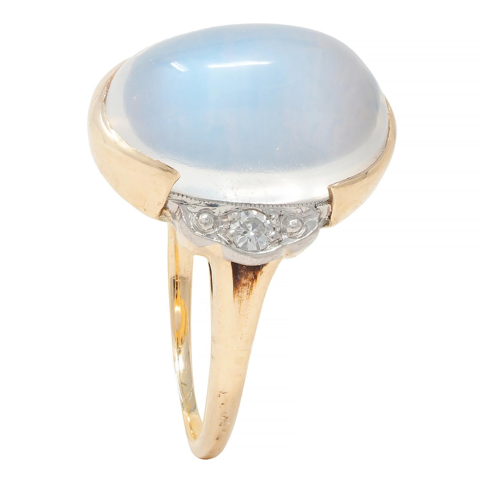 Felger Inc. Retro Moonstone Diamond 14 Karat Two-Tone Gold Vintage Ring 5