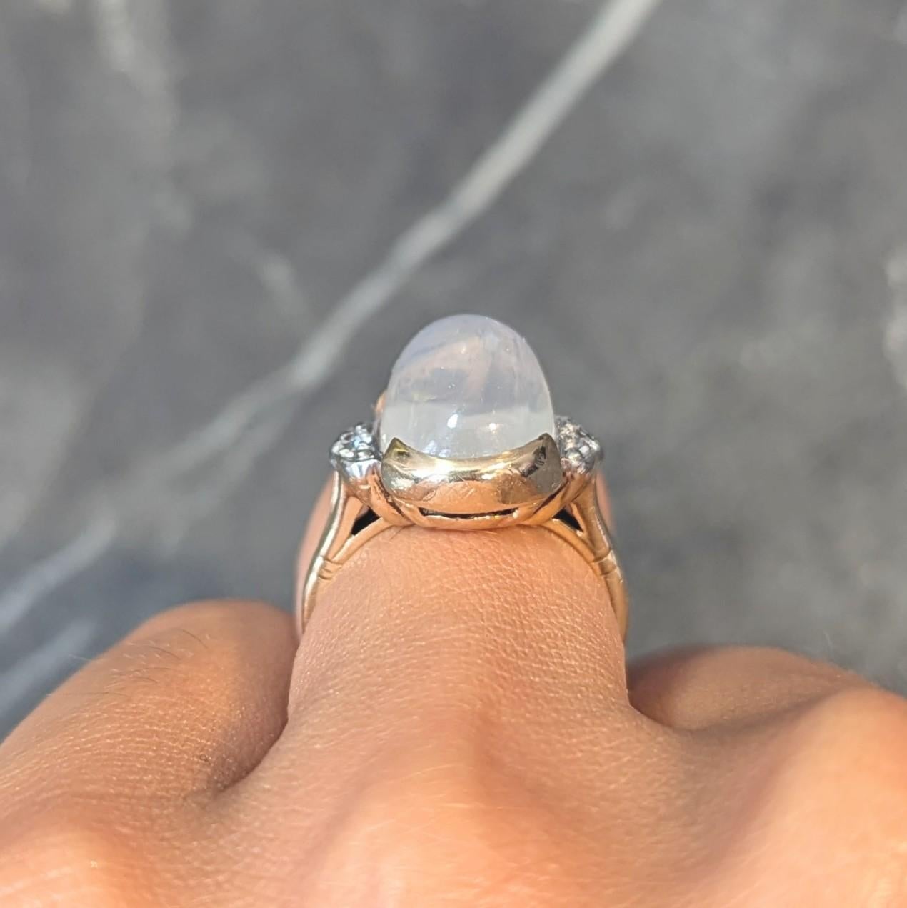 Felger Inc. Retro Moonstone Diamond 14 Karat Two-Tone Gold Vintage Ring 8