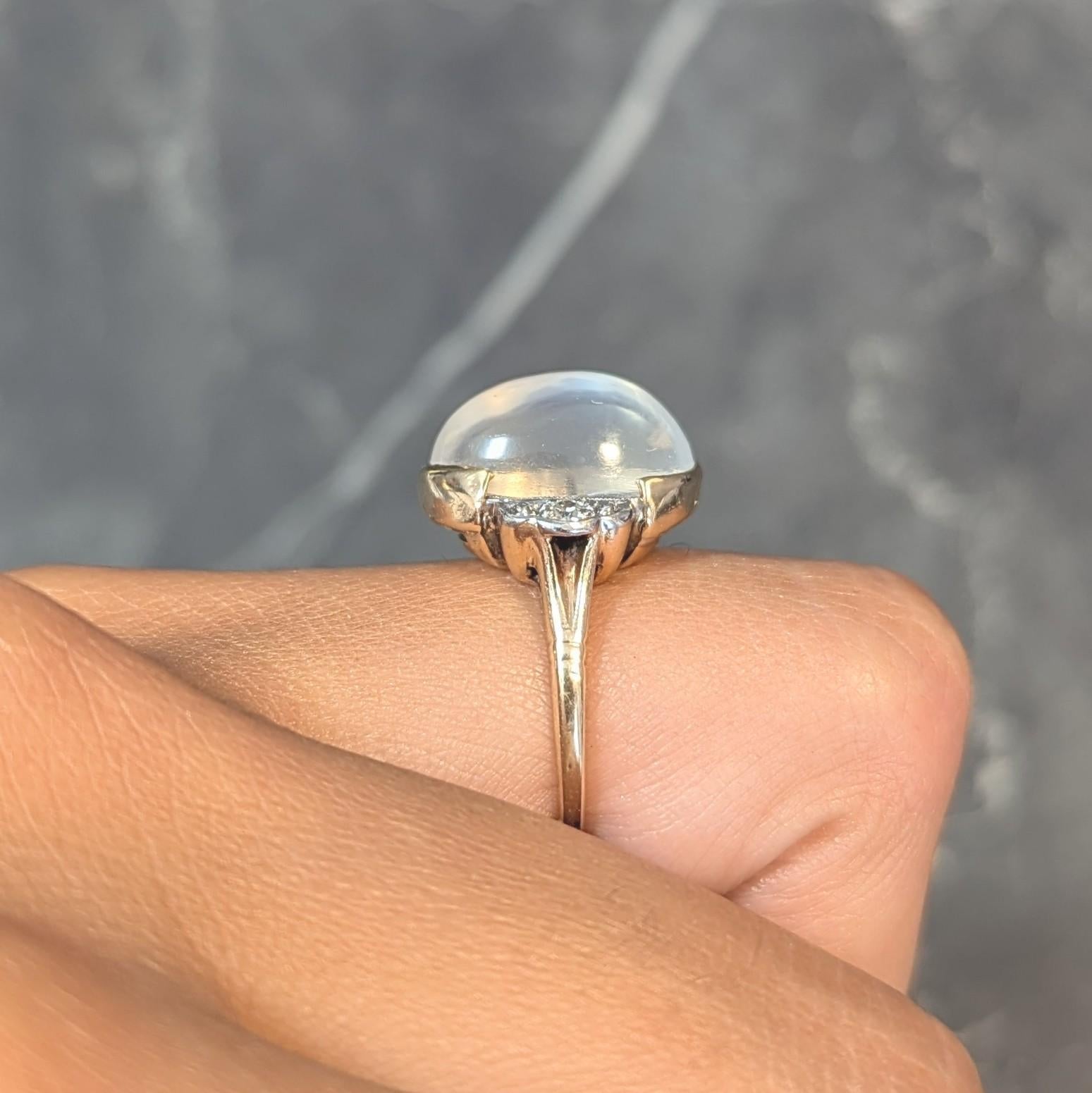 Felger Inc. Retro Moonstone Diamond 14 Karat Two-Tone Gold Vintage Ring 9