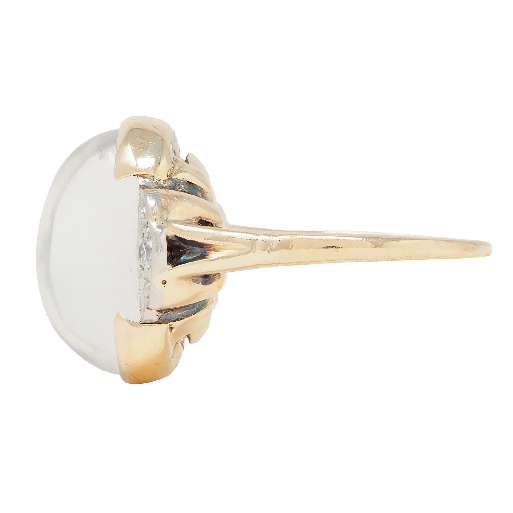 Women's or Men's Felger Inc. Retro Moonstone Diamond 14 Karat Two-Tone Gold Vintage Ring