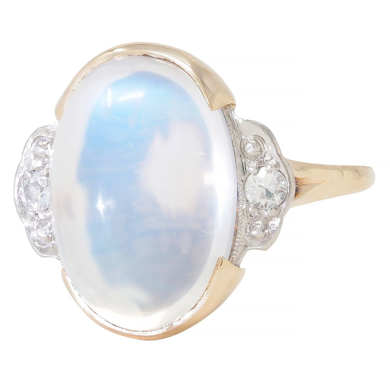 Felger Inc. Retro Moonstone Diamond 14 Karat Two-Tone Gold Vintage Ring 1