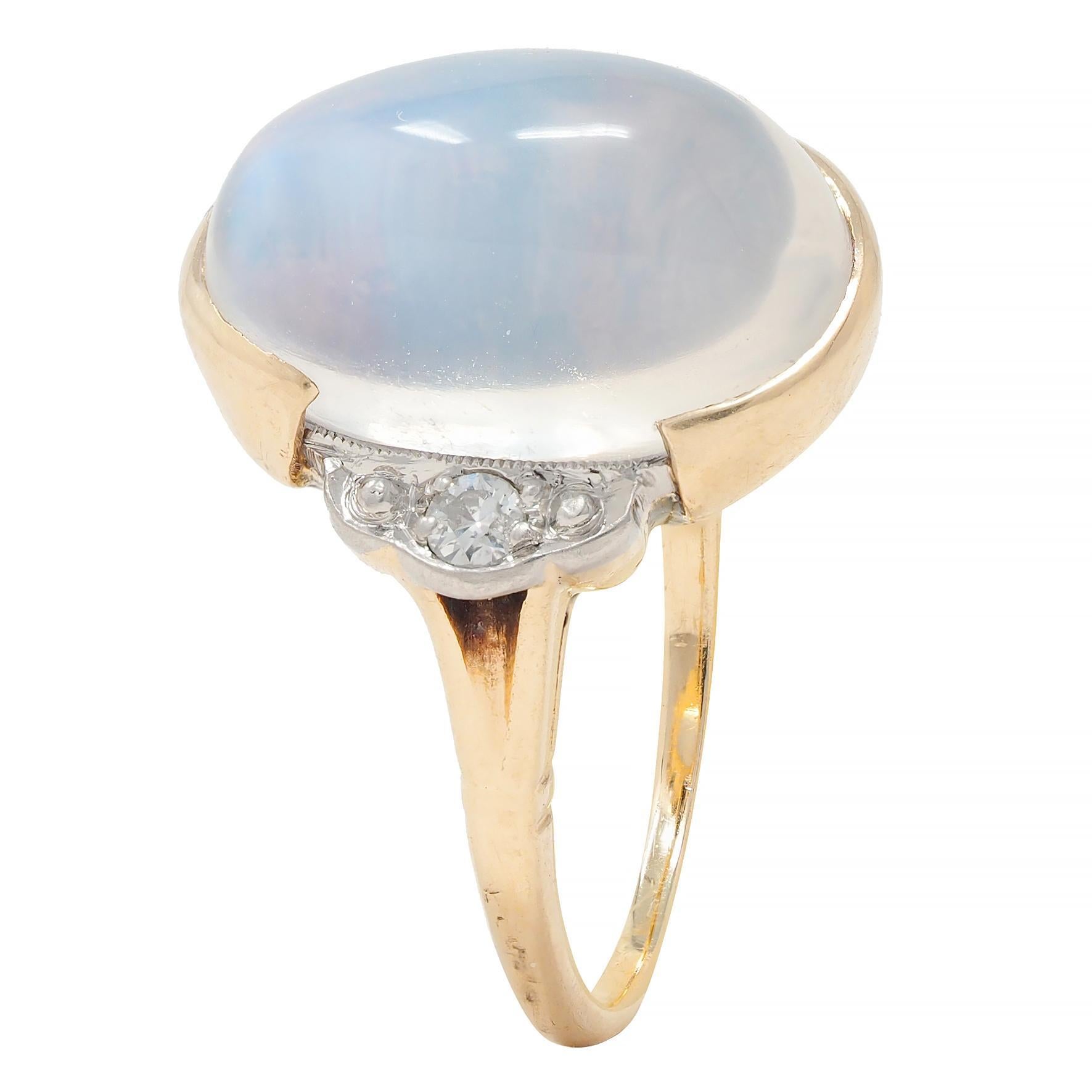 Felger Inc. Retro Moonstone Diamond 14 Karat Two-Tone Gold Vintage Ring 2