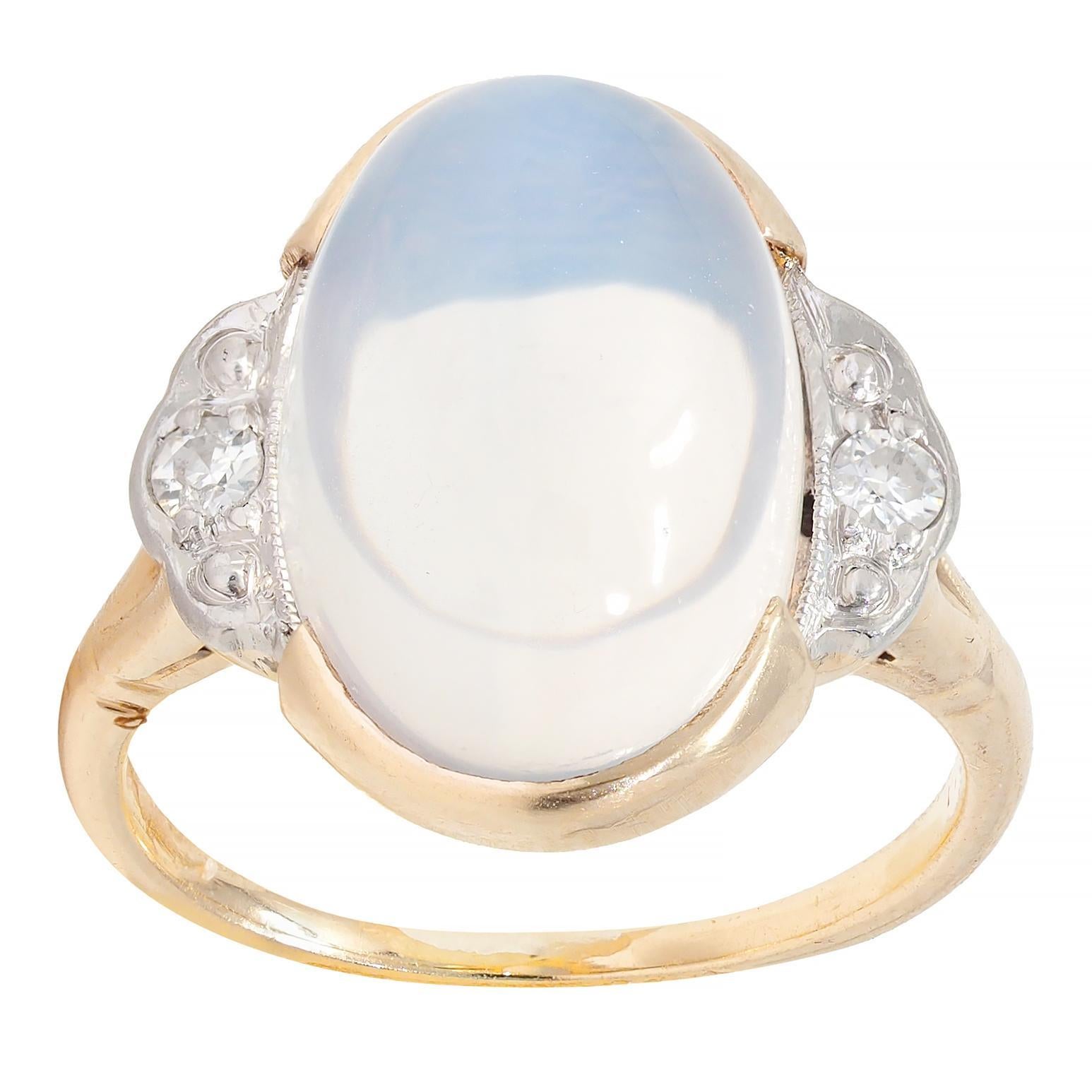Felger Inc. Retro Moonstone Diamond 14 Karat Two-Tone Gold Vintage Ring 3