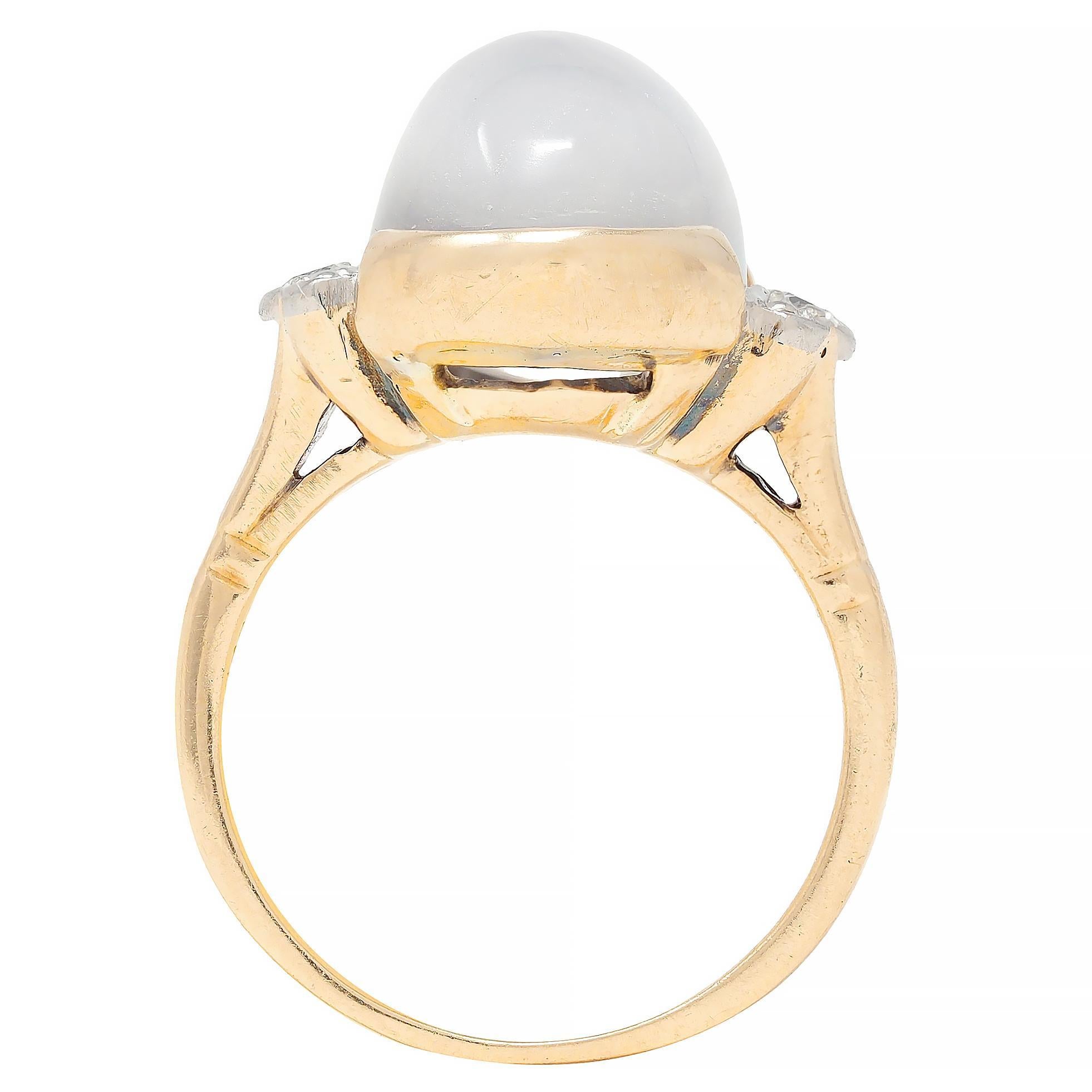Felger Inc. Retro Moonstone Diamond 14 Karat Two-Tone Gold Vintage Ring 4