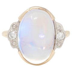 Felger Inc. Retro Moonstone Diamond 14 Karat Two-Tone Gold Vintage Ring