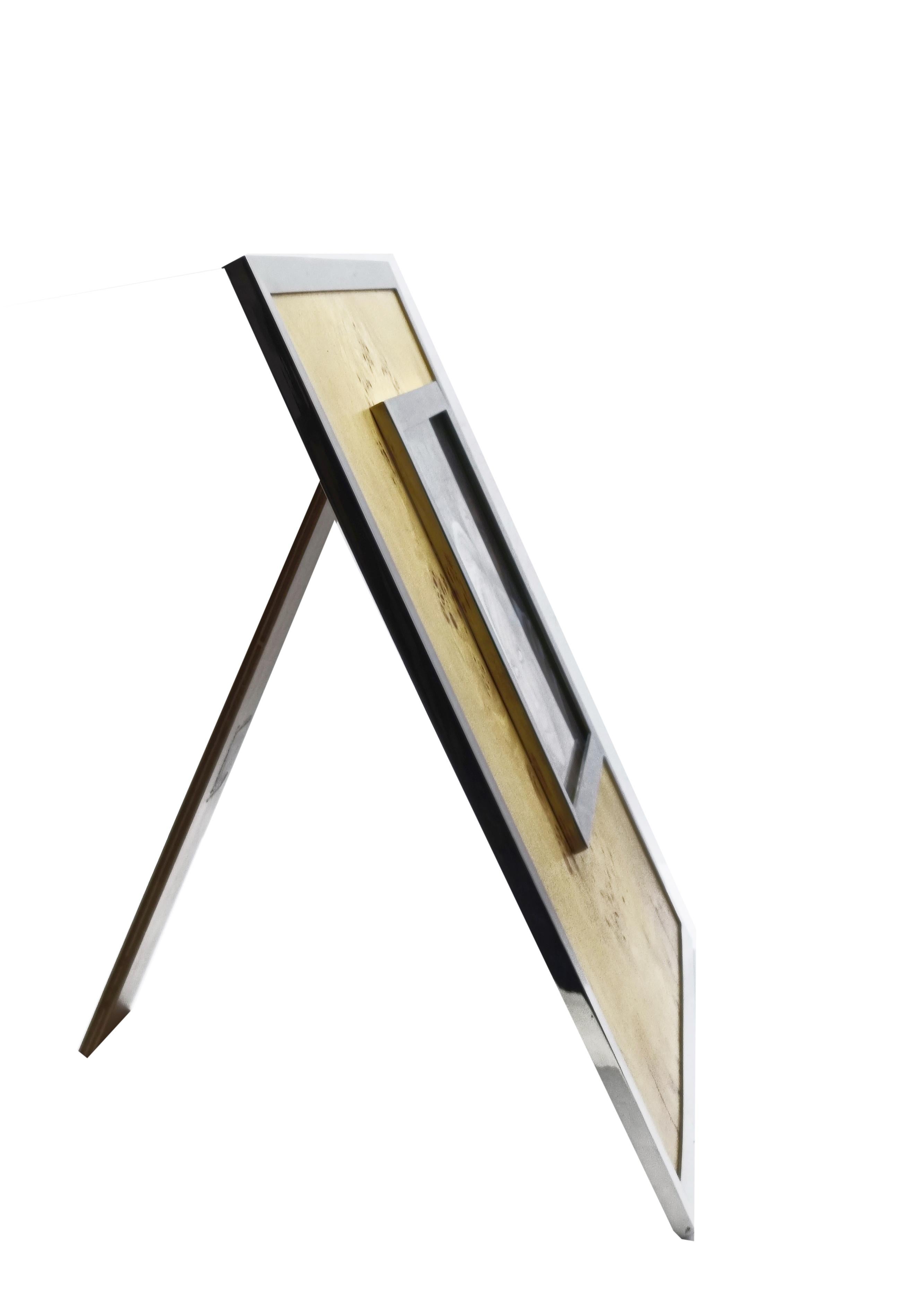 Mid-Century Modern Felice Antonio Botta Photo Frame in Chrome Metal and Briar, Italy 1970s For Sale