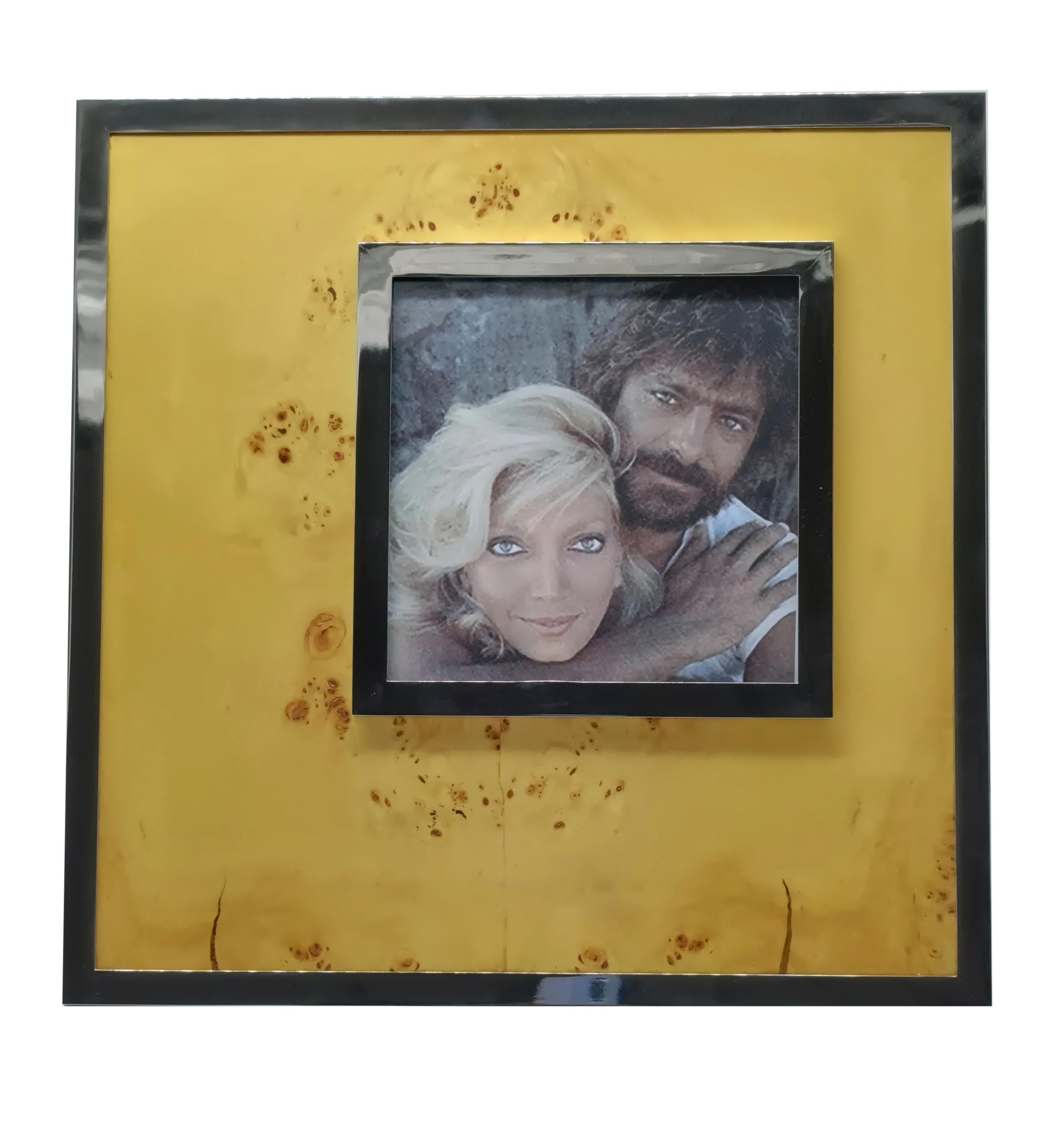 Italian Felice Antonio Botta Photo Frame in Chrome Metal and Briar, Italy 1970s For Sale