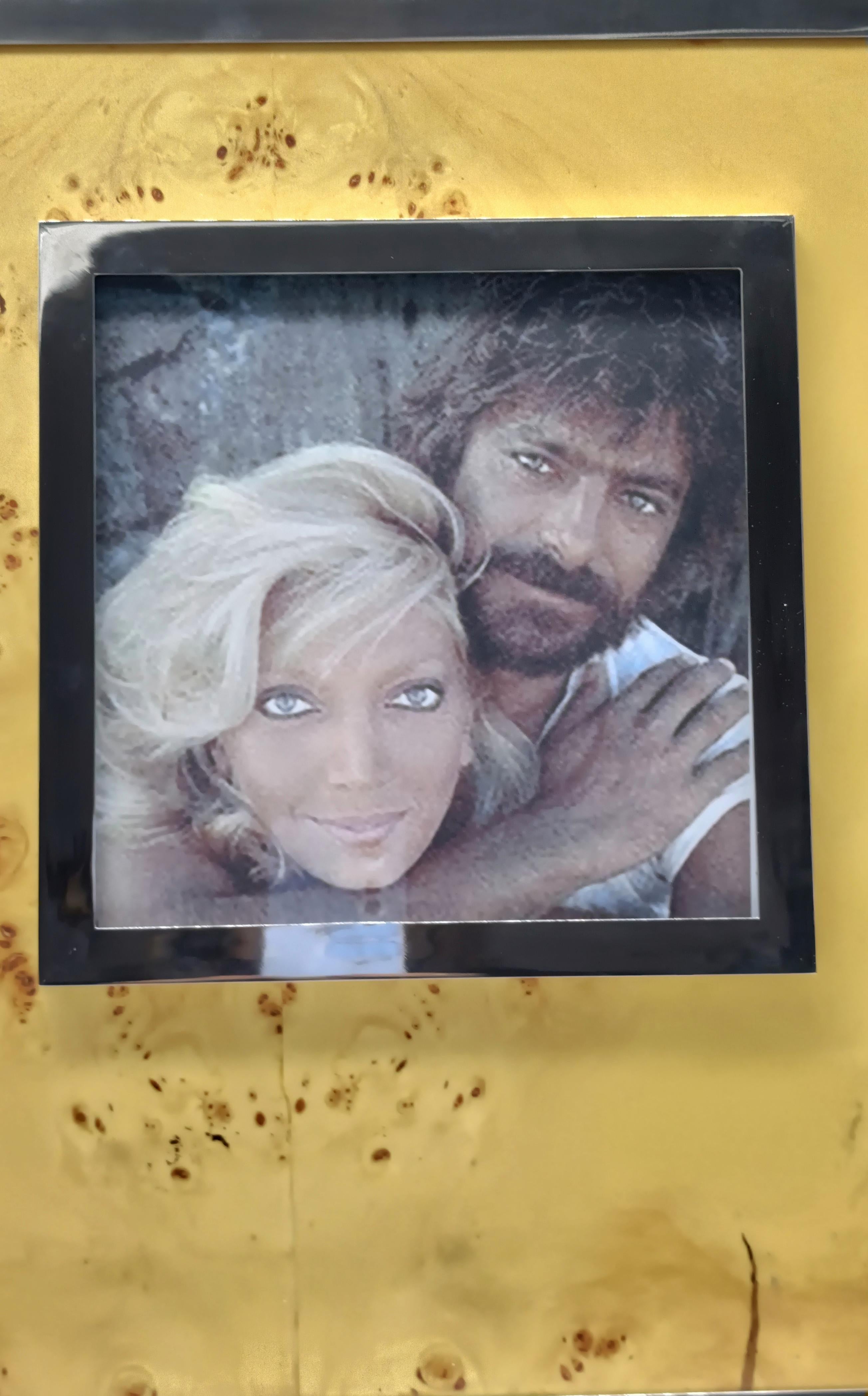 Glass Felice Antonio Botta Photo Frame in Chrome Metal and Briar, Italy 1970s For Sale