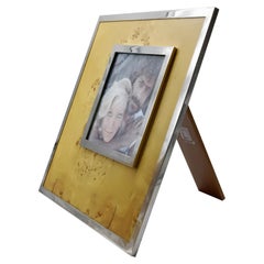 Felice Antonio Botta Photo Frame in Chrome Metal and Briar, Italy 1970s