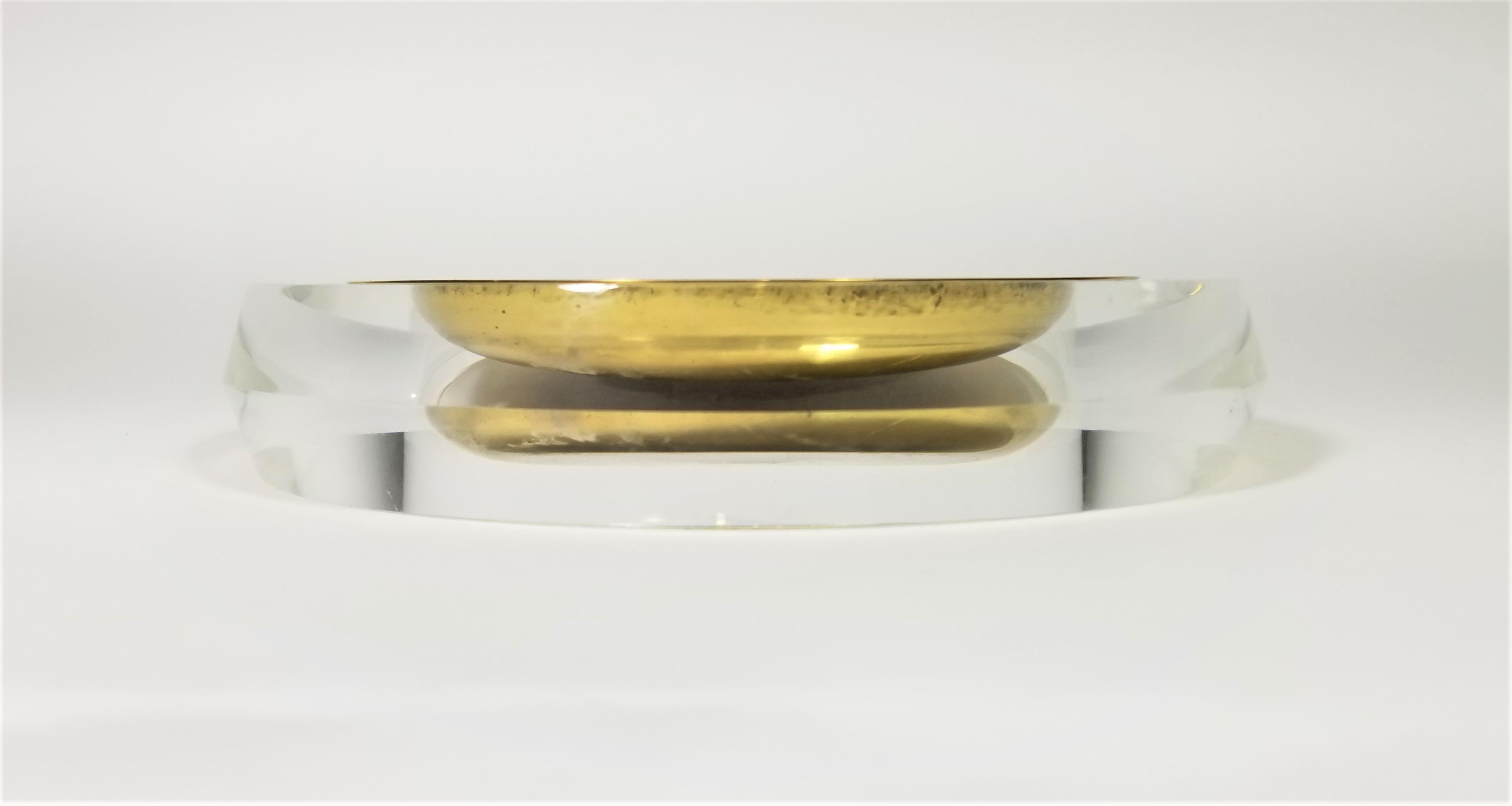 Mid-Century Modern Felice Antonio Botta Italy Signed Lucite and Brass Ashtray or Dish, 1970s