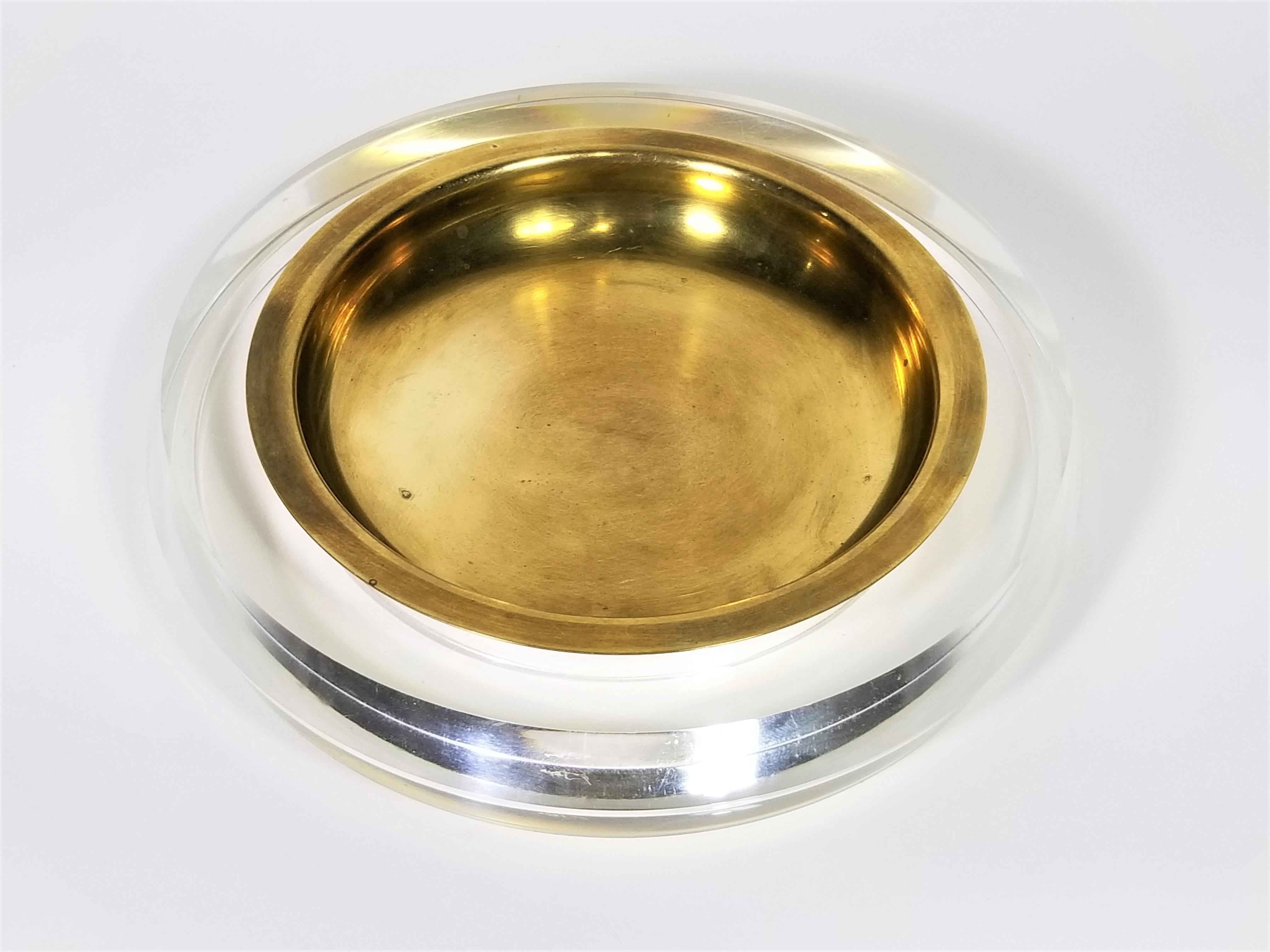 Felice Antonio Botta Italy Signed Lucite and Brass Ashtray or Dish, 1970s In Good Condition In New York, NY