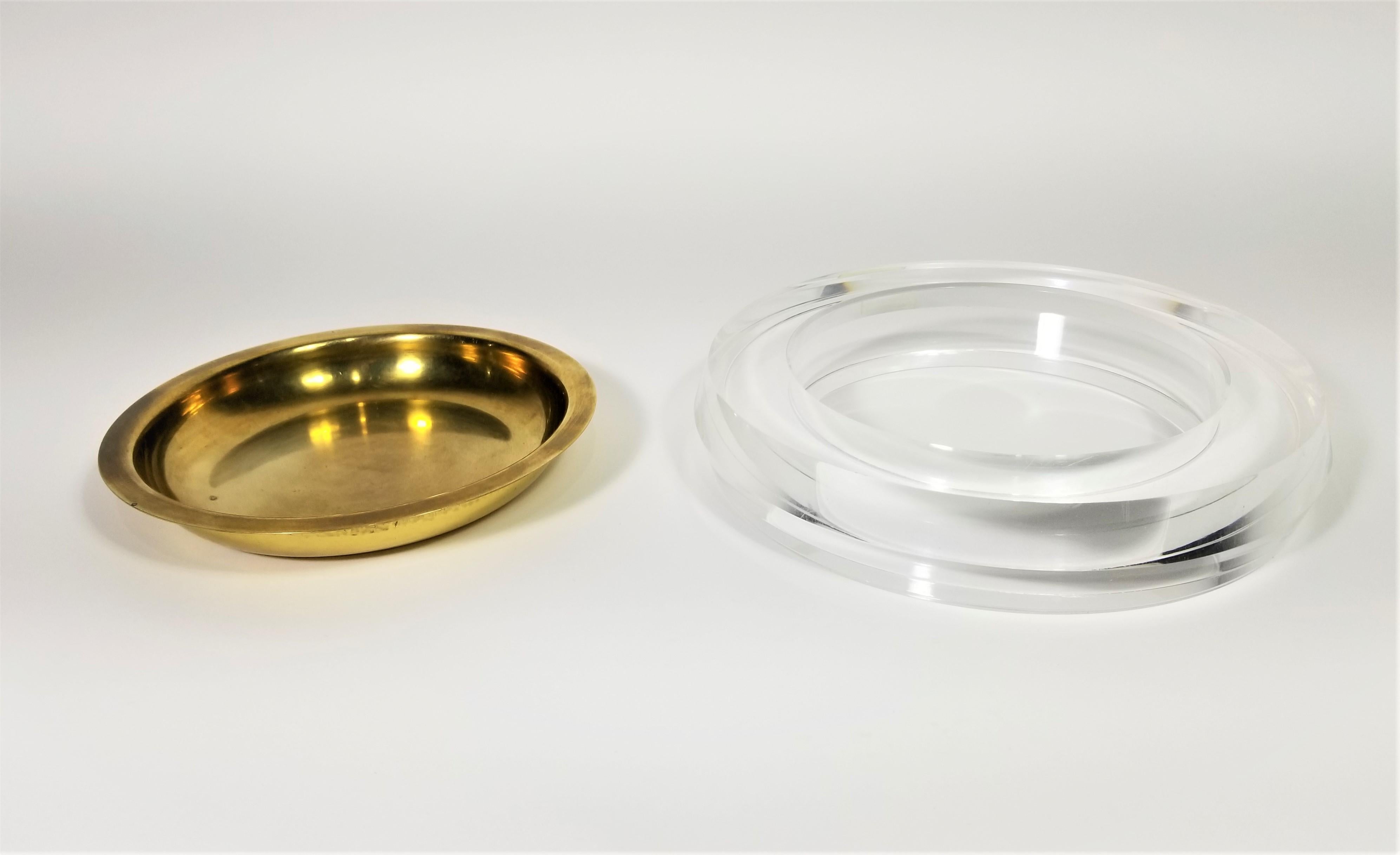 20th Century Felice Antonio Botta Italy Signed Lucite and Brass Ashtray or Dish, 1970s