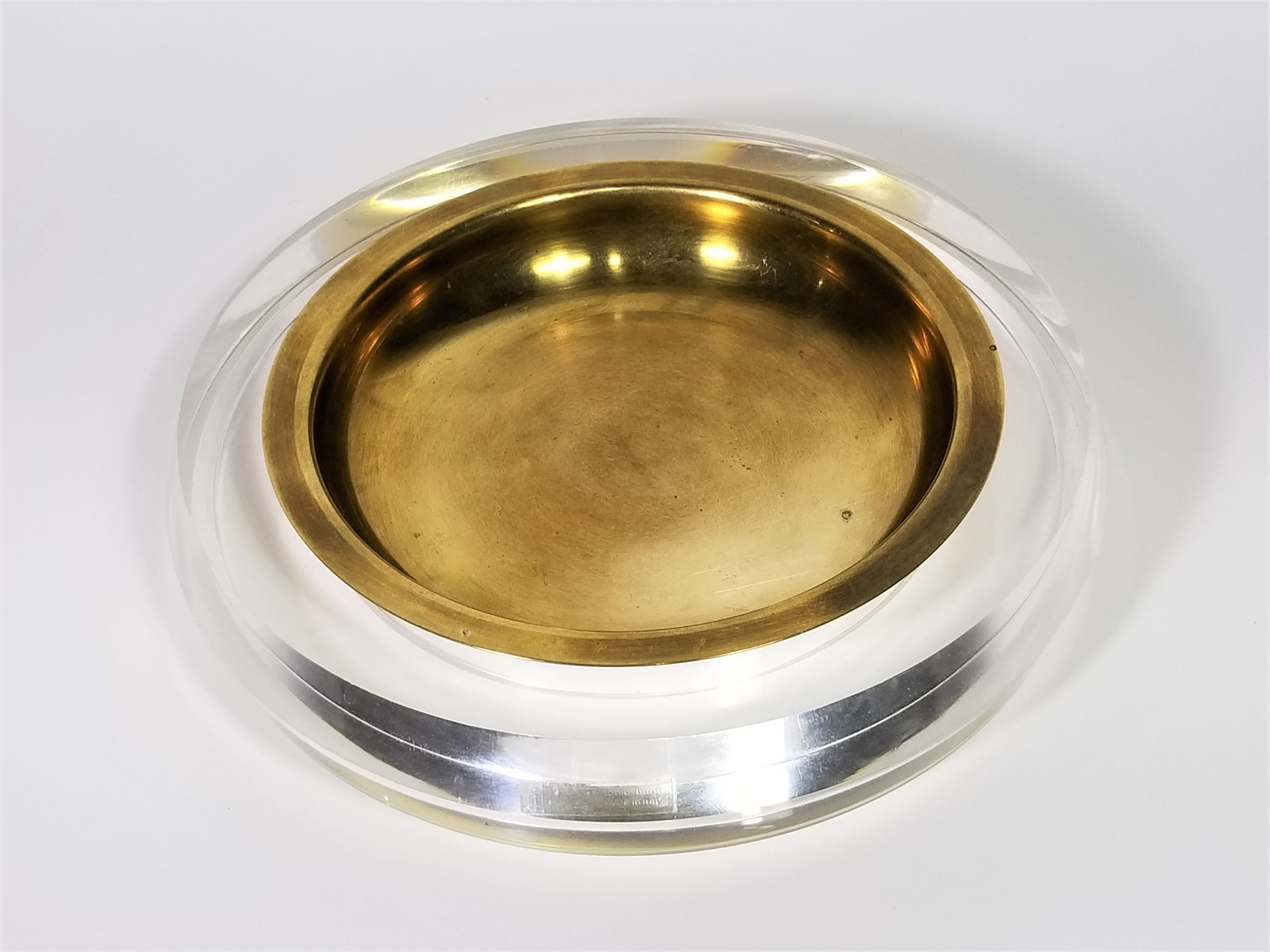 Felice Antonio Botta Italy Signed Lucite and Brass Ashtray or Dish, 1970s 1