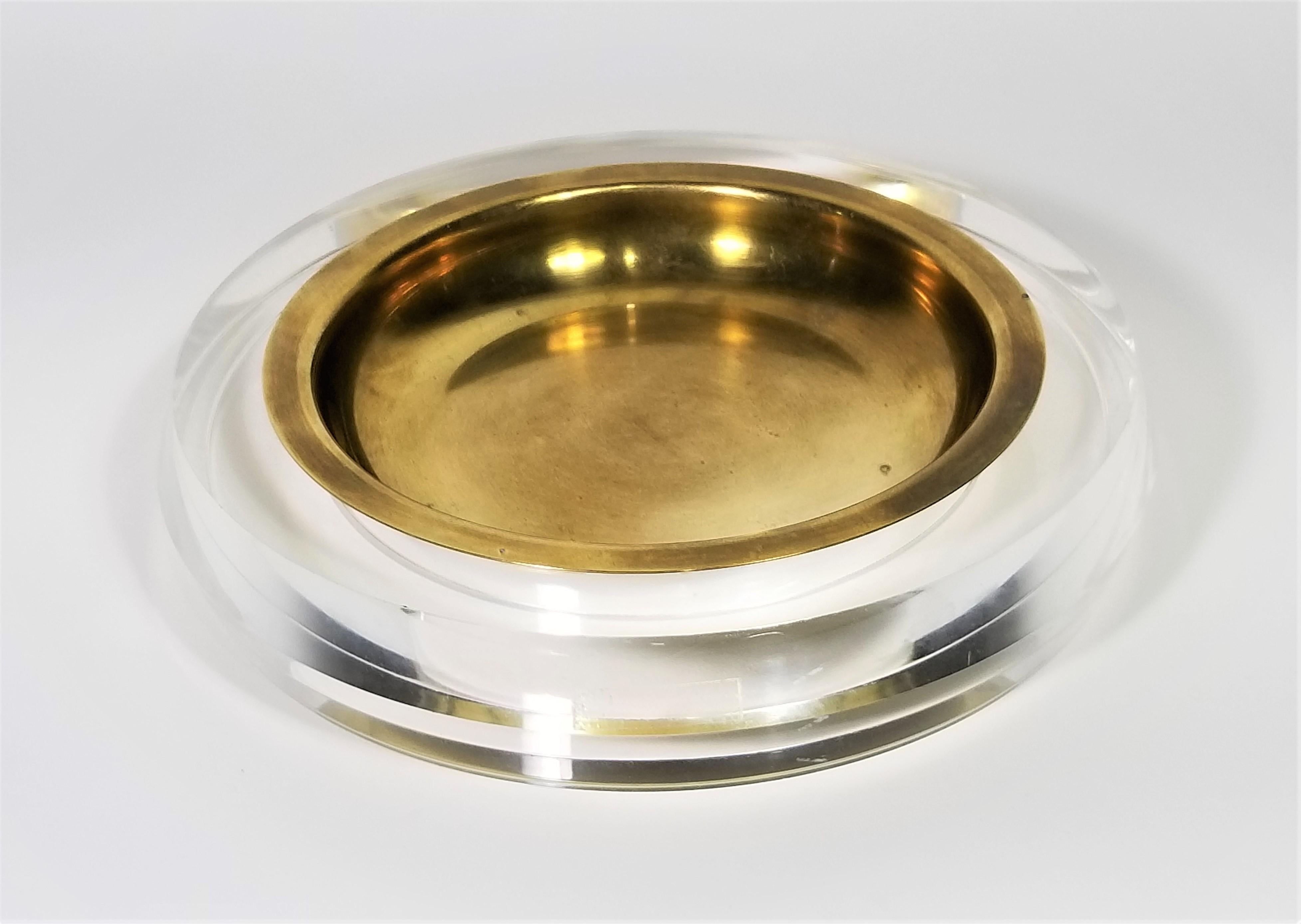 Felice Antonio Botta Italy Signed Lucite and Brass Ashtray or Dish, 1970s 2