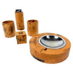 Felice Antonio Botta Italy Table Top Smoking Set Ashtray Burlwood Chrome Brass