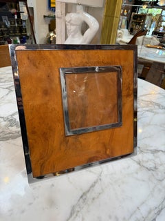 Felice Antonio Botta Signed Burl Wood & Chrome Picture Frame, Italy 1973