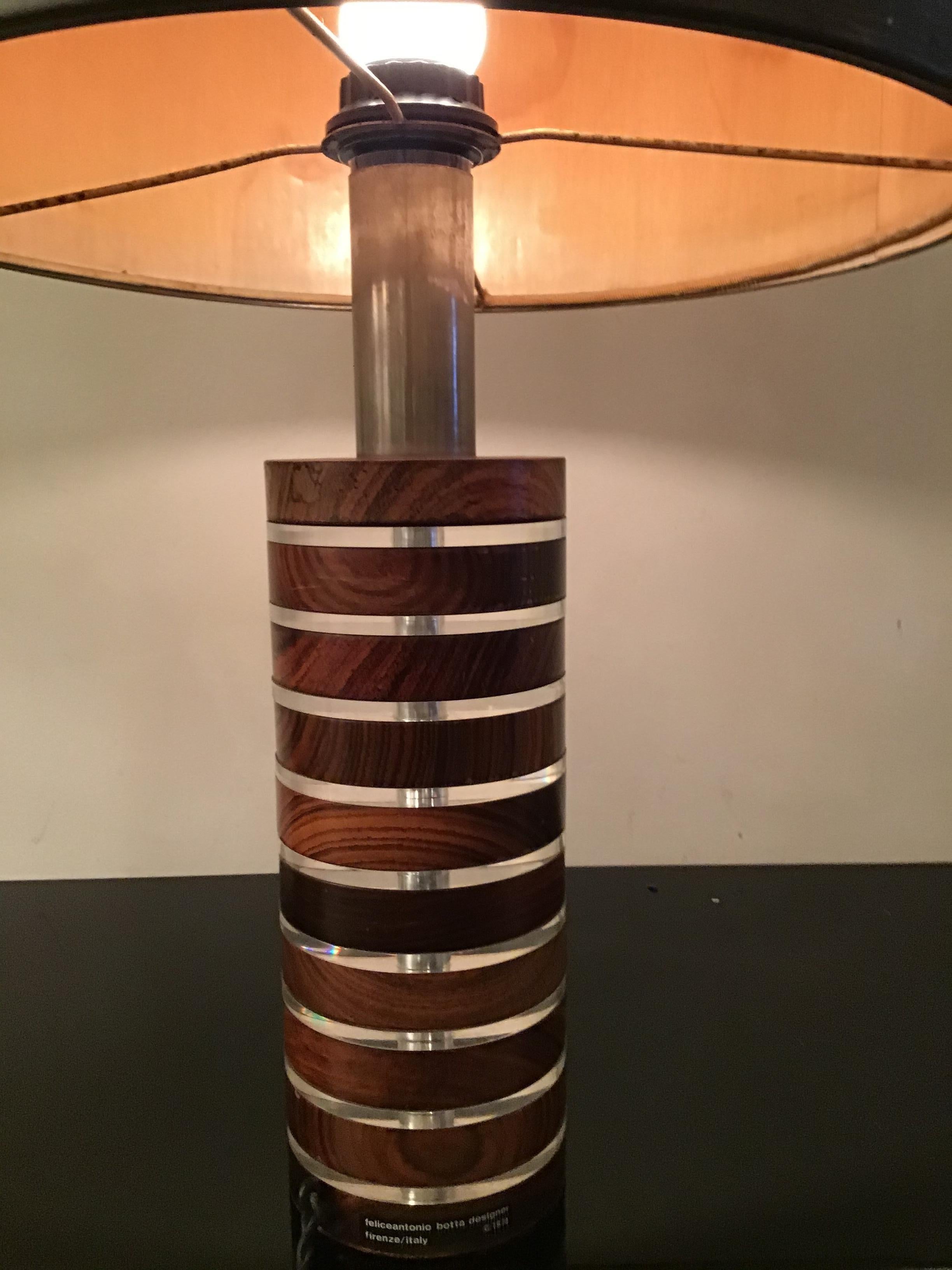Felice Antonio Botta Table Lamp Brass Wood Plexiglass Fabric Brass Lampshade1974 For Sale 4