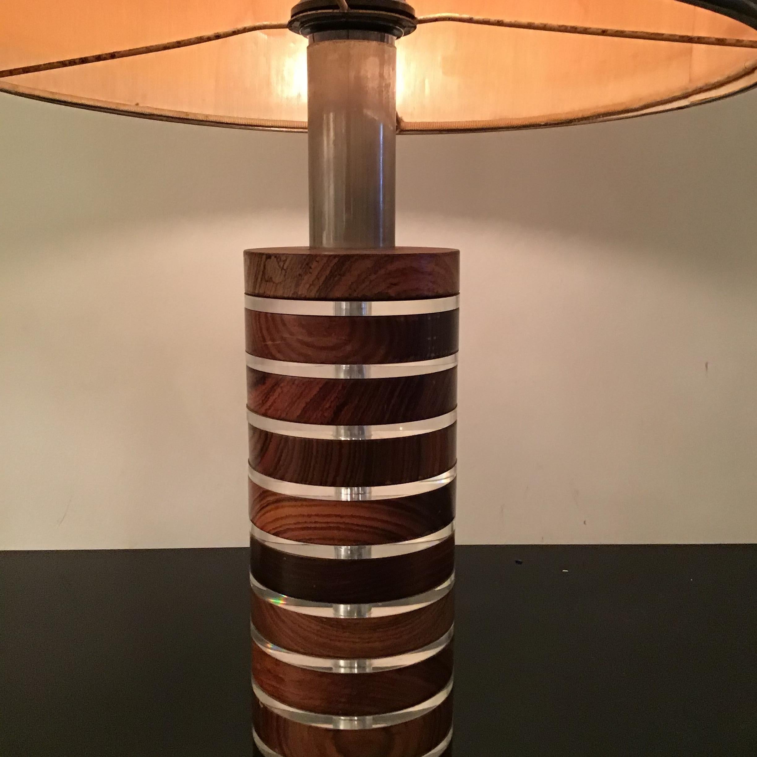 Felice Antonio Botta Table Lamp Brass Wood Plexiglass Fabric Brass Lampshade1974 For Sale 5