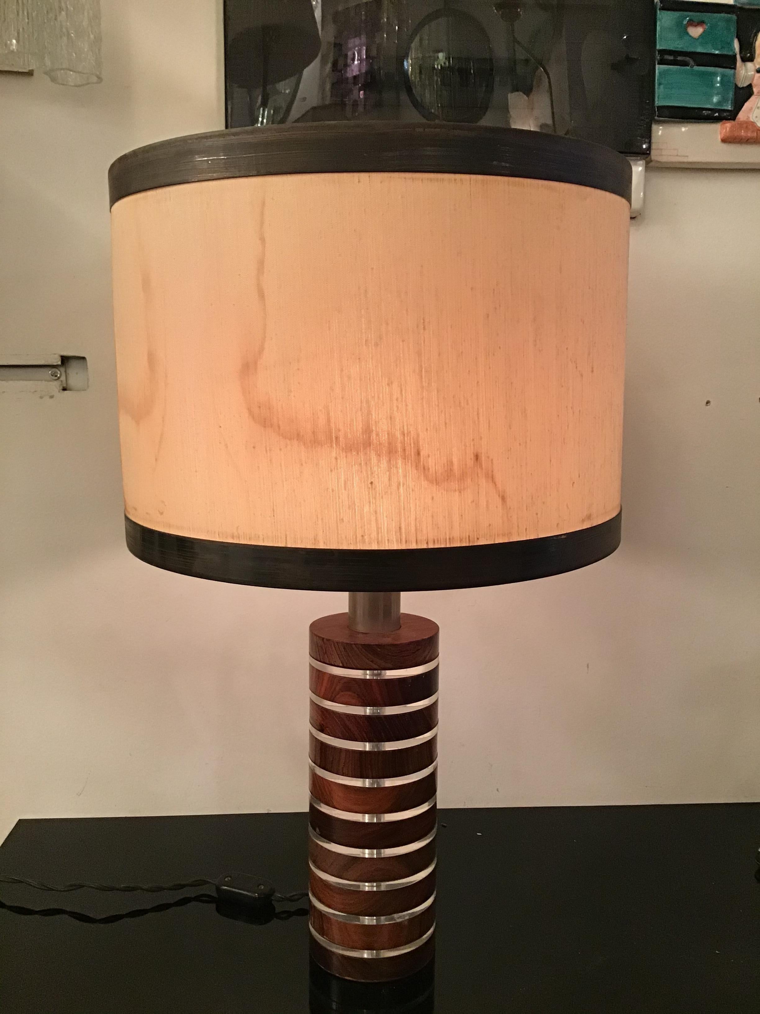 Felice Antonio Botta Table Lamp Brass Wood Plexiglass Fabric Brass Lampshade1974 For Sale 8