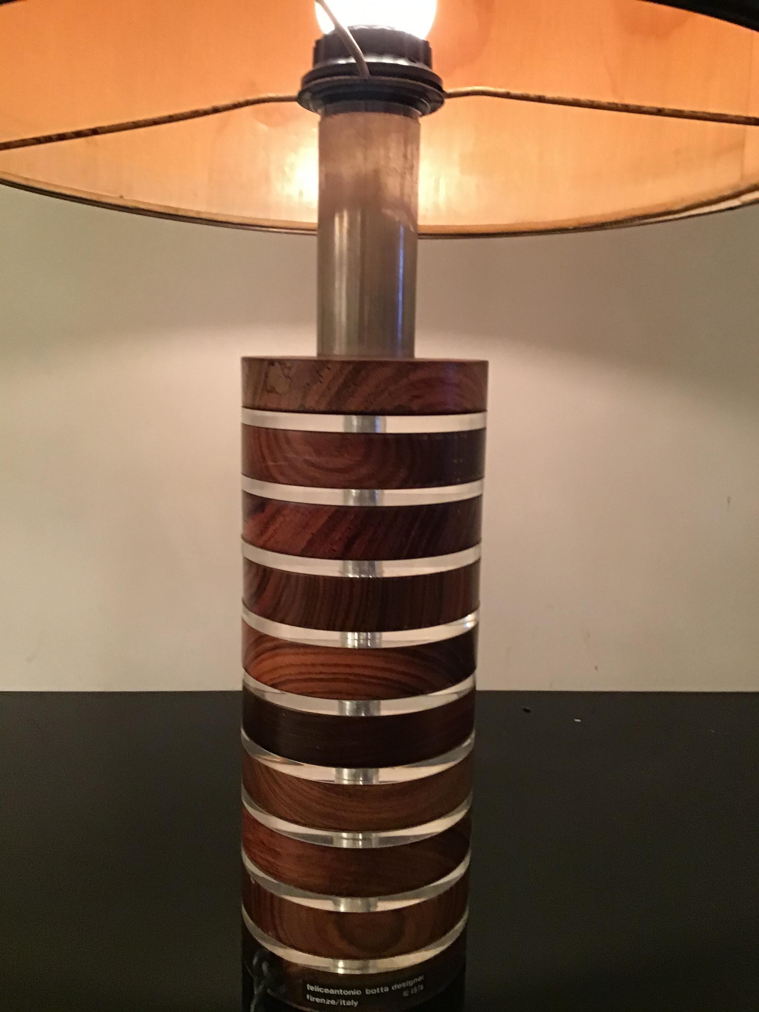 Felice Antonio Botta Table Lamp Brass Wood Plexiglass Fabric Brass Lampshade1974 For Sale 9