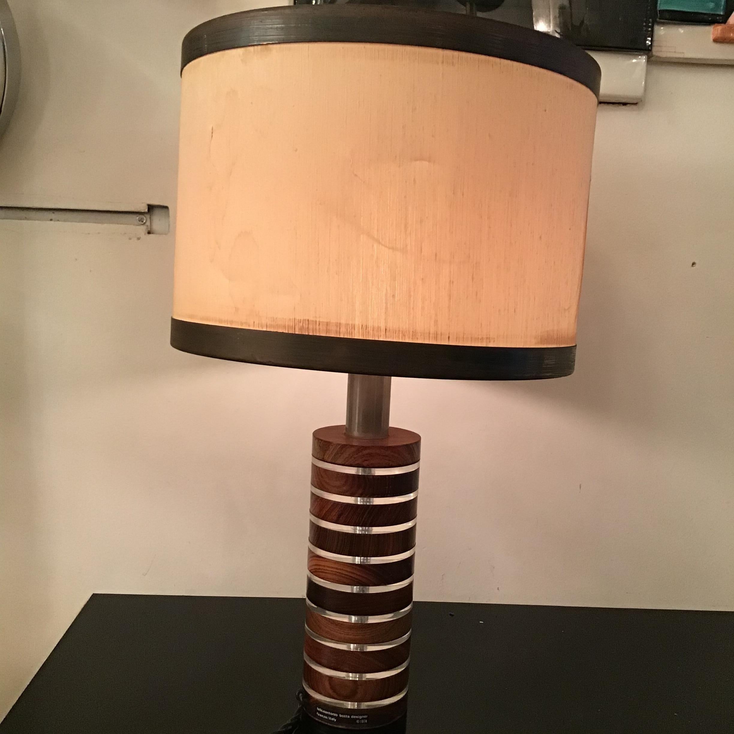 Late 20th Century Felice Antonio Botta Table Lamp Brass Wood Plexiglass Fabric Brass Lampshade1974 For Sale