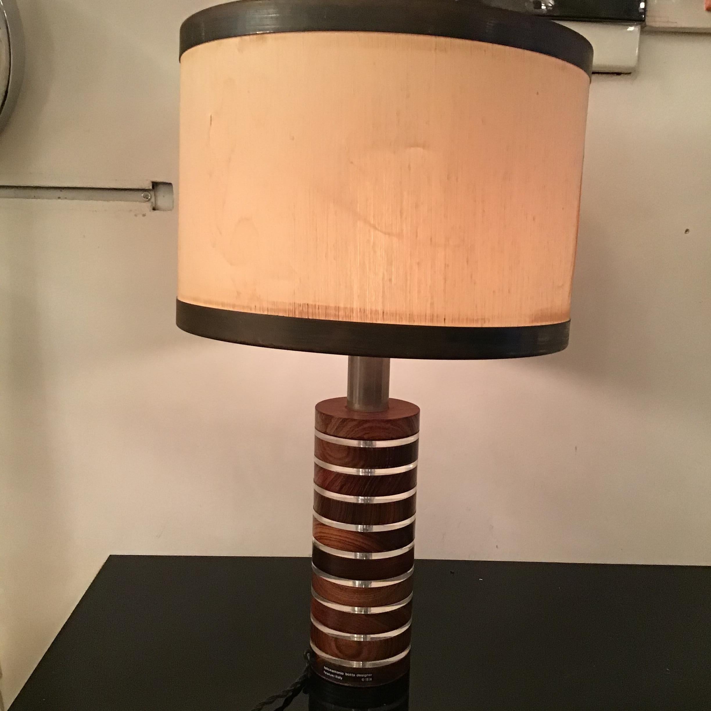 Felice Antonio Botta Tischlampe, Messing, Holz, Plexiglas, Stoff, Messing, Lampenschirm 1974 im Angebot 1