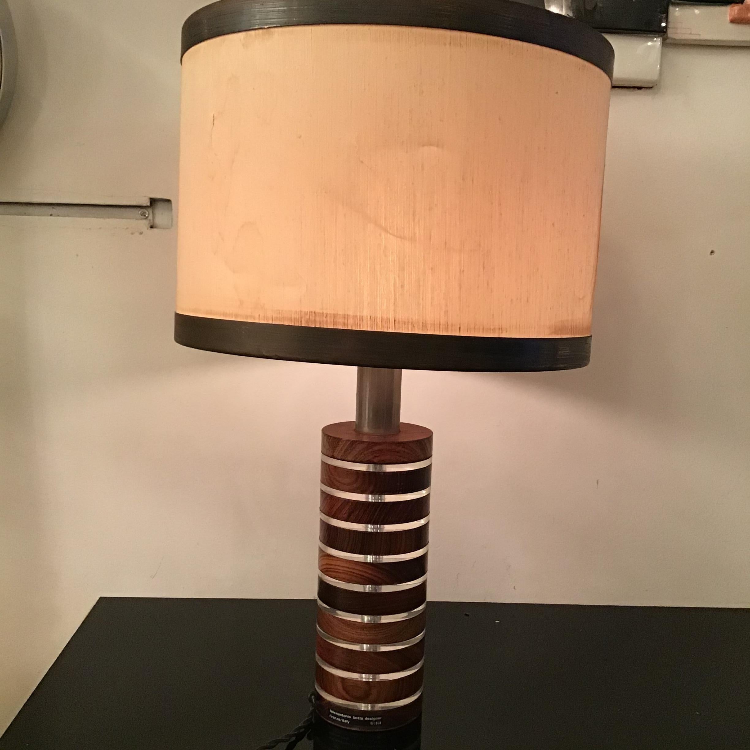 Felice Antonio Botta Table Lamp Brass Wood Plexiglass Fabric Brass Lampshade1974 For Sale 3