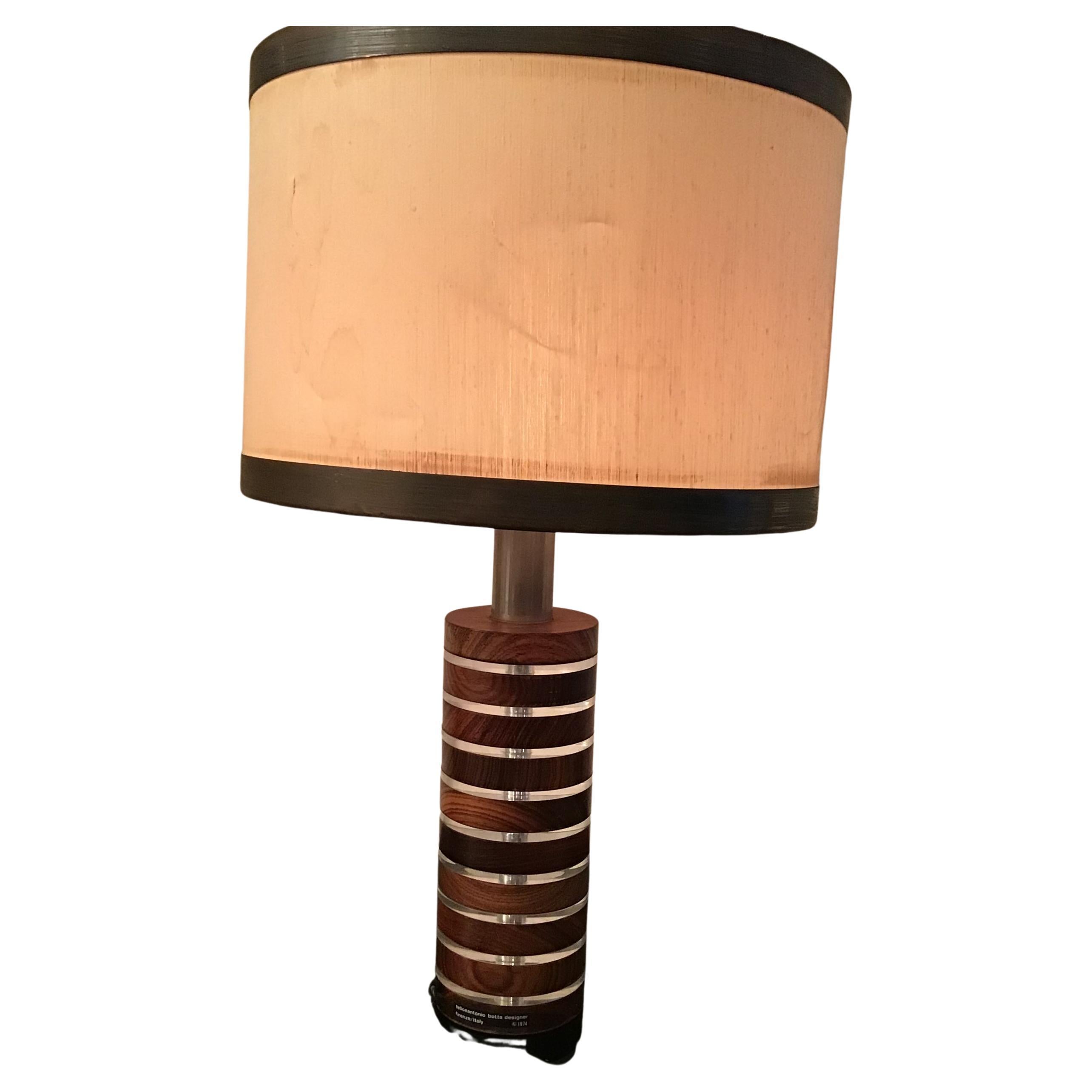 Felice Antonio Botta Table Lamp Brass Wood Plexiglass Fabric Brass Lampshade1974 For Sale