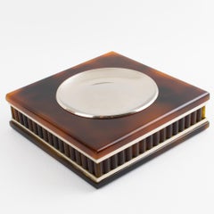 Felice Antonio Botta Tortoise Lucite and Chrome Ashtray, Desk Tidy, Catchall