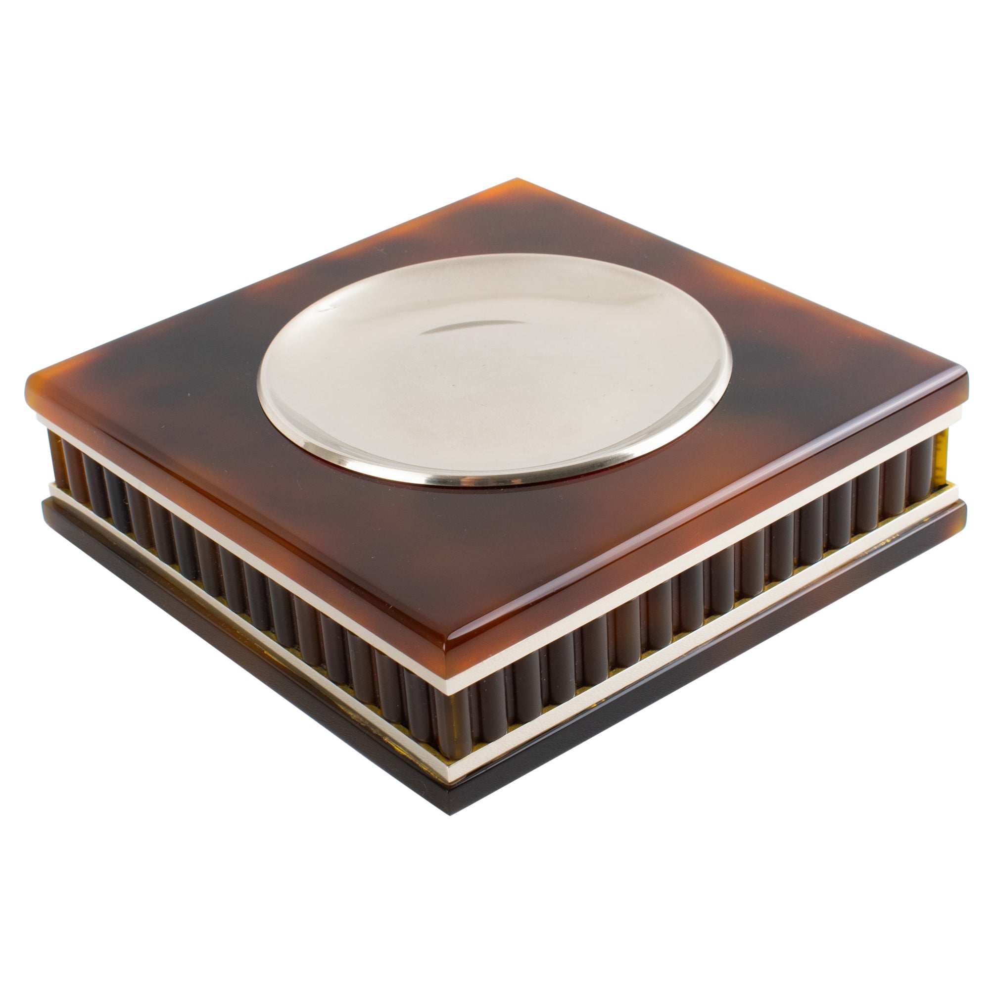 Felice Antonio Botta Tortoise Lucite and Chrome Ashtray, Desk Tidy, Catchall For Sale