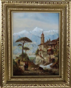 Oil Painting Pair by Felice Auguste Rezia, "Continental Town Views"