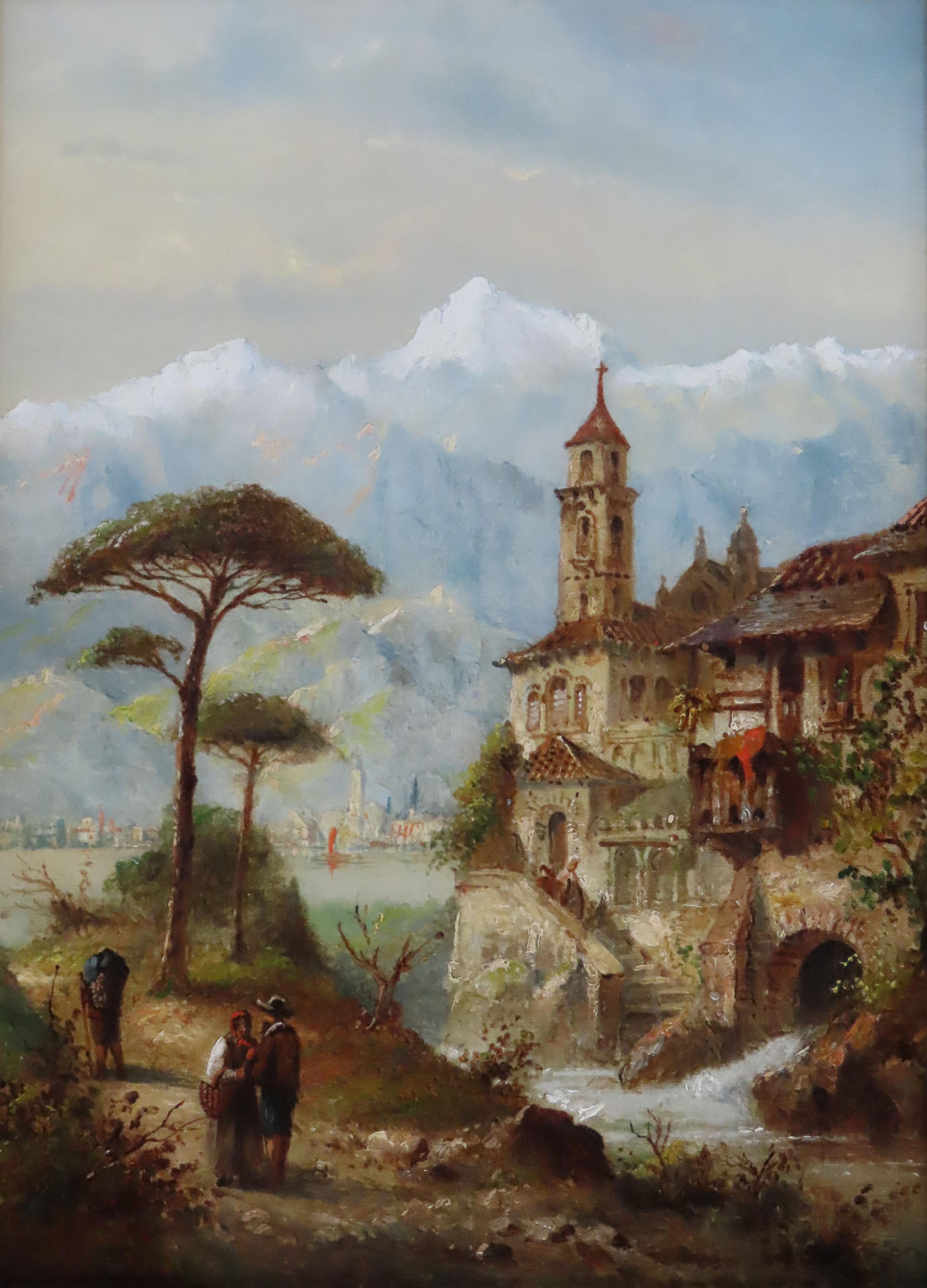 Paire de peintures à l'huile de Felice Auguste Rezia, 