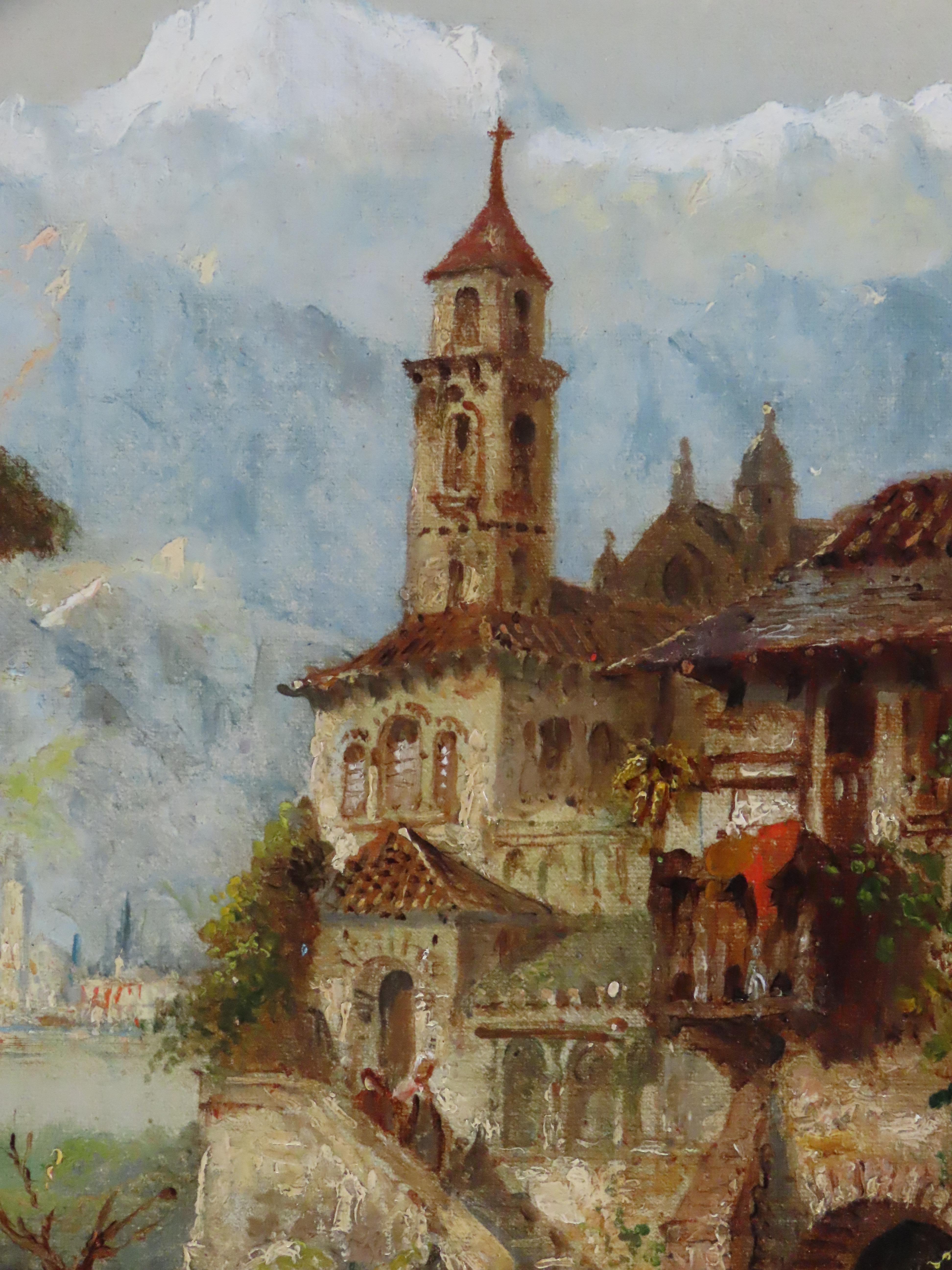 Paire de peintures à l'huile de Felice Auguste Rezia, 