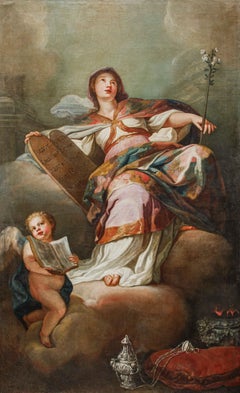 Antique Allegoria della Religione Dipinto olio su tela Felice Boscaratti (1721 - 1807)