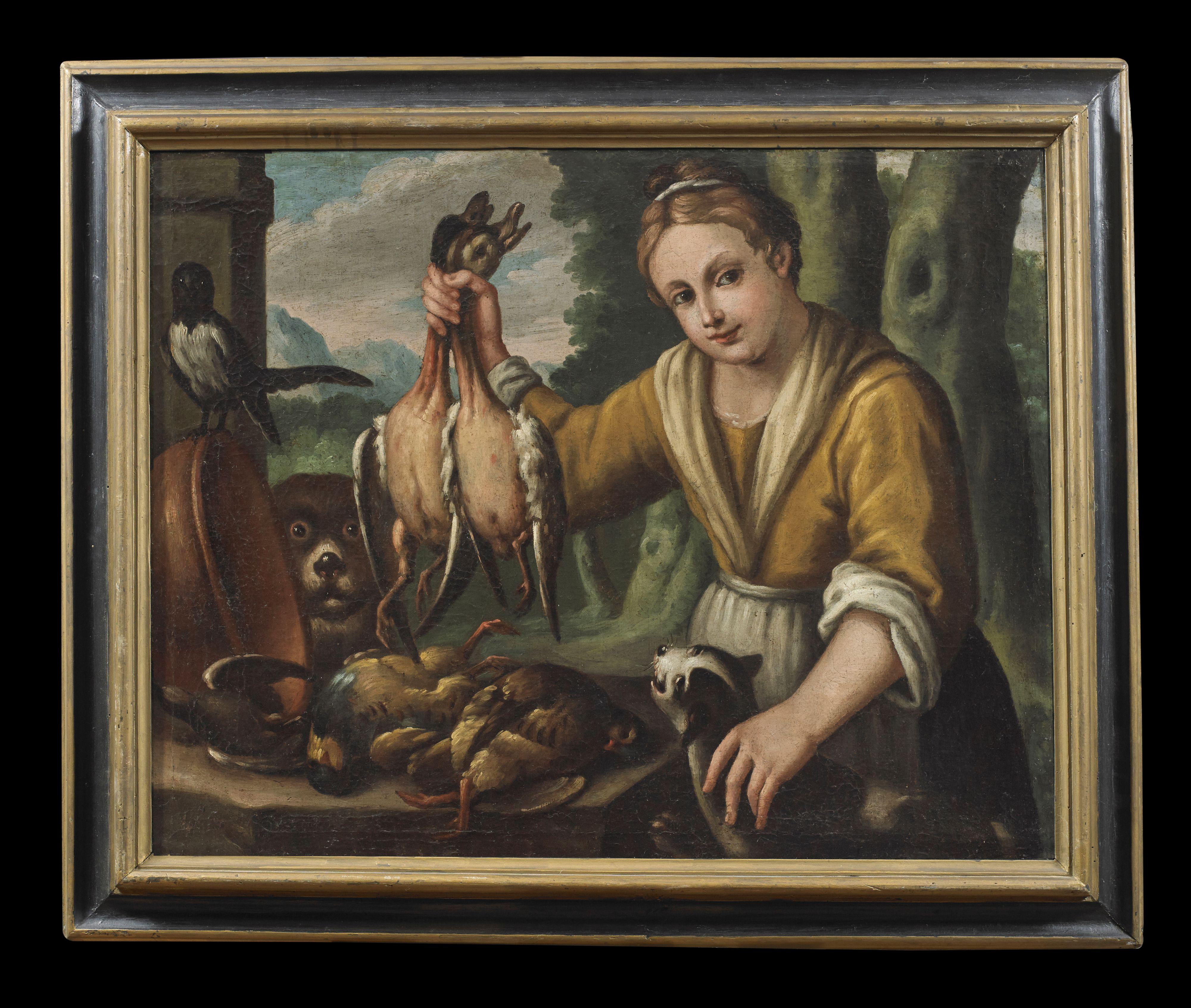 17. Jahrhundert Stillleben Felice Boselli Natura Morta Tiere Öl auf Leinwand Gelb im Angebot 1