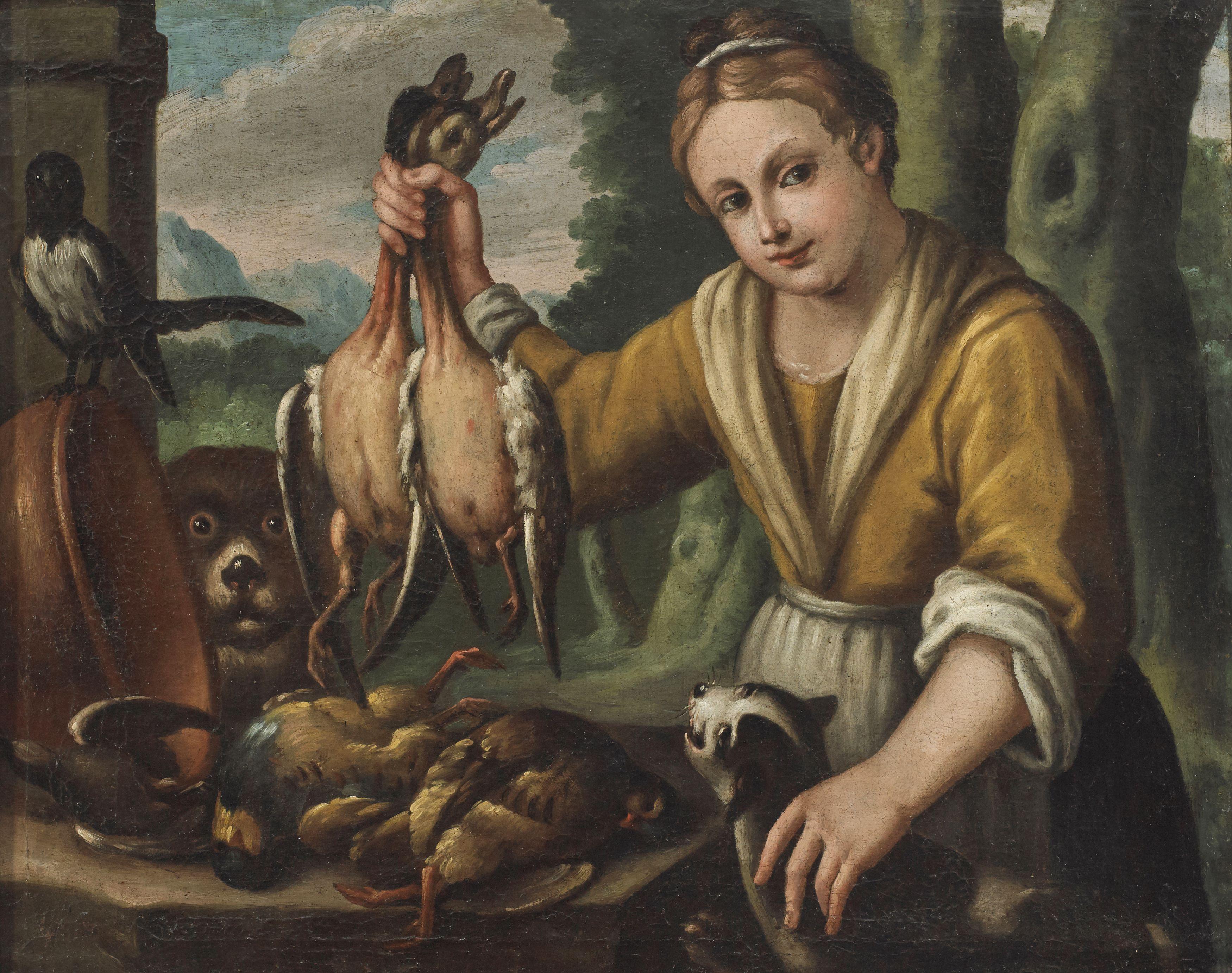 17. Jahrhundert Stillleben Felice Boselli Natura Morta Tiere Öl auf Leinwand Gelb im Angebot 2