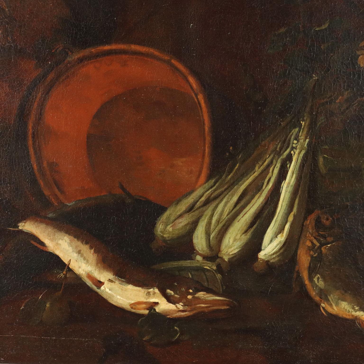 Natura morta con Pesci XVII-XVIII secolo - Painting by Felice Boselli