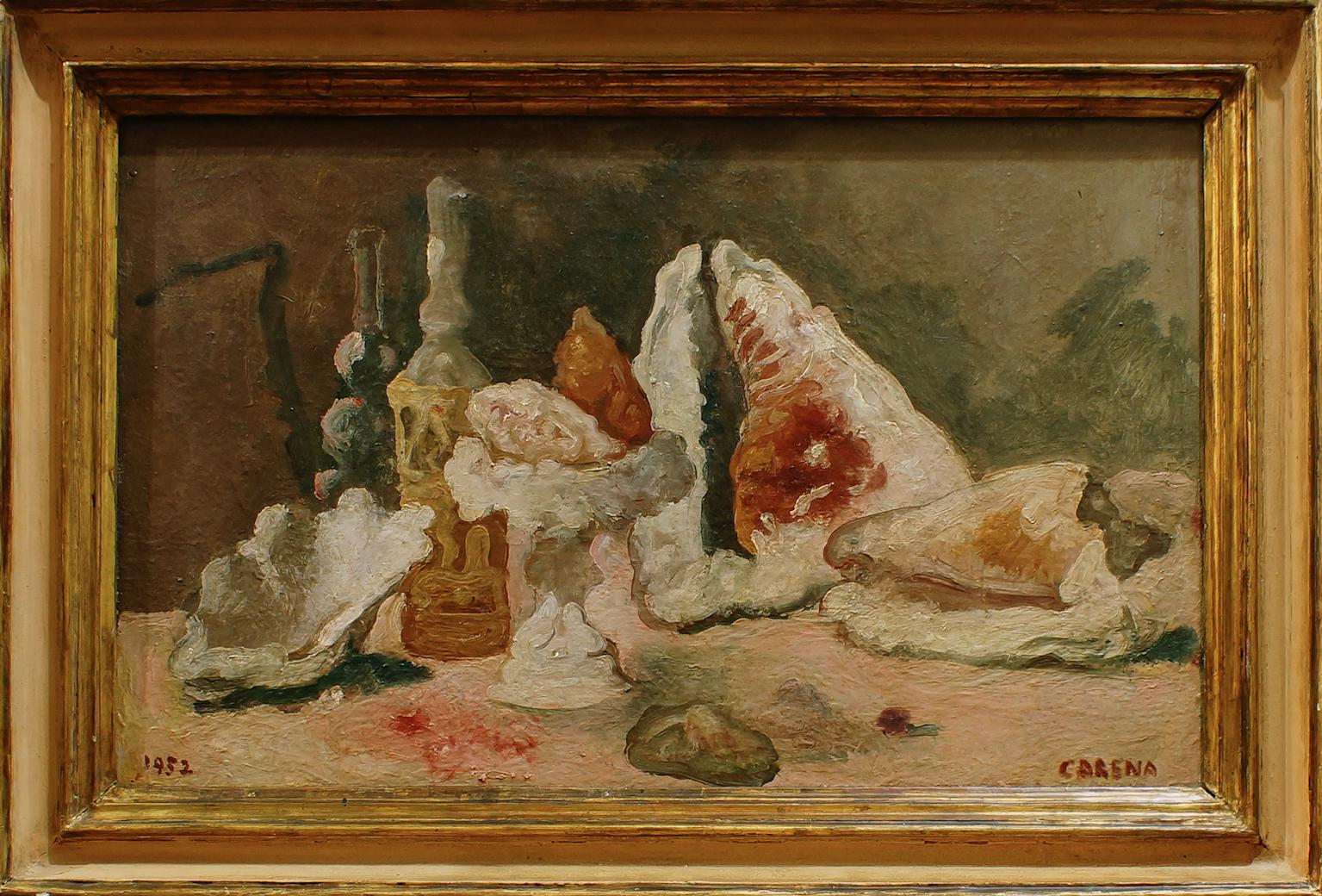 Figurative Painting Felice Carena - Nature morte - Huile originale sur toile par F. Carena - 1952 