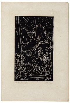 Capri-Faraglioni - Gravure originale de Felice Casorati - Début du XXe siècle