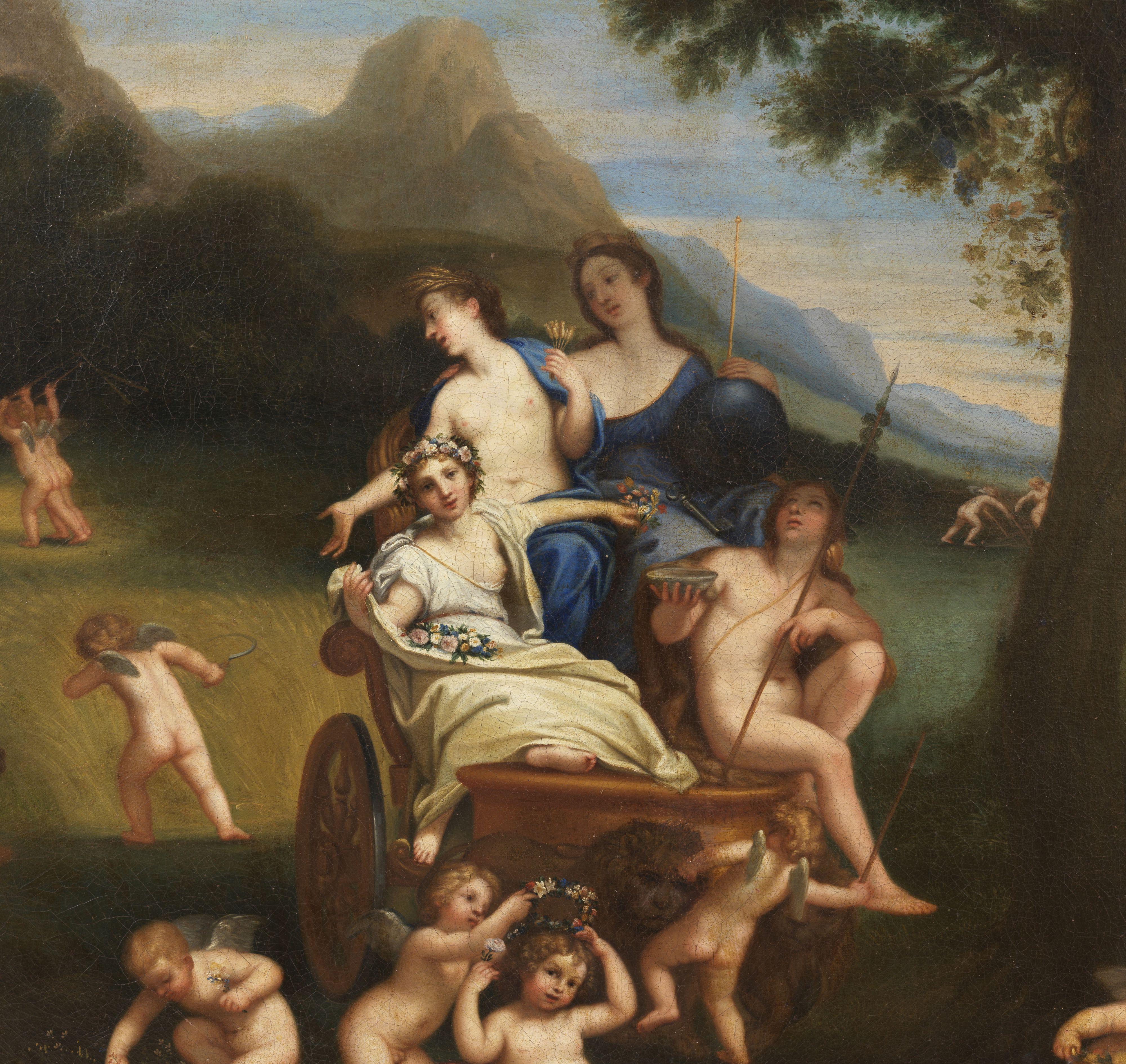 18. Jahrhundert  Erde Allegorie Felice Cignani Putti  Öl auf Leinwand Blau Grün im Angebot 3