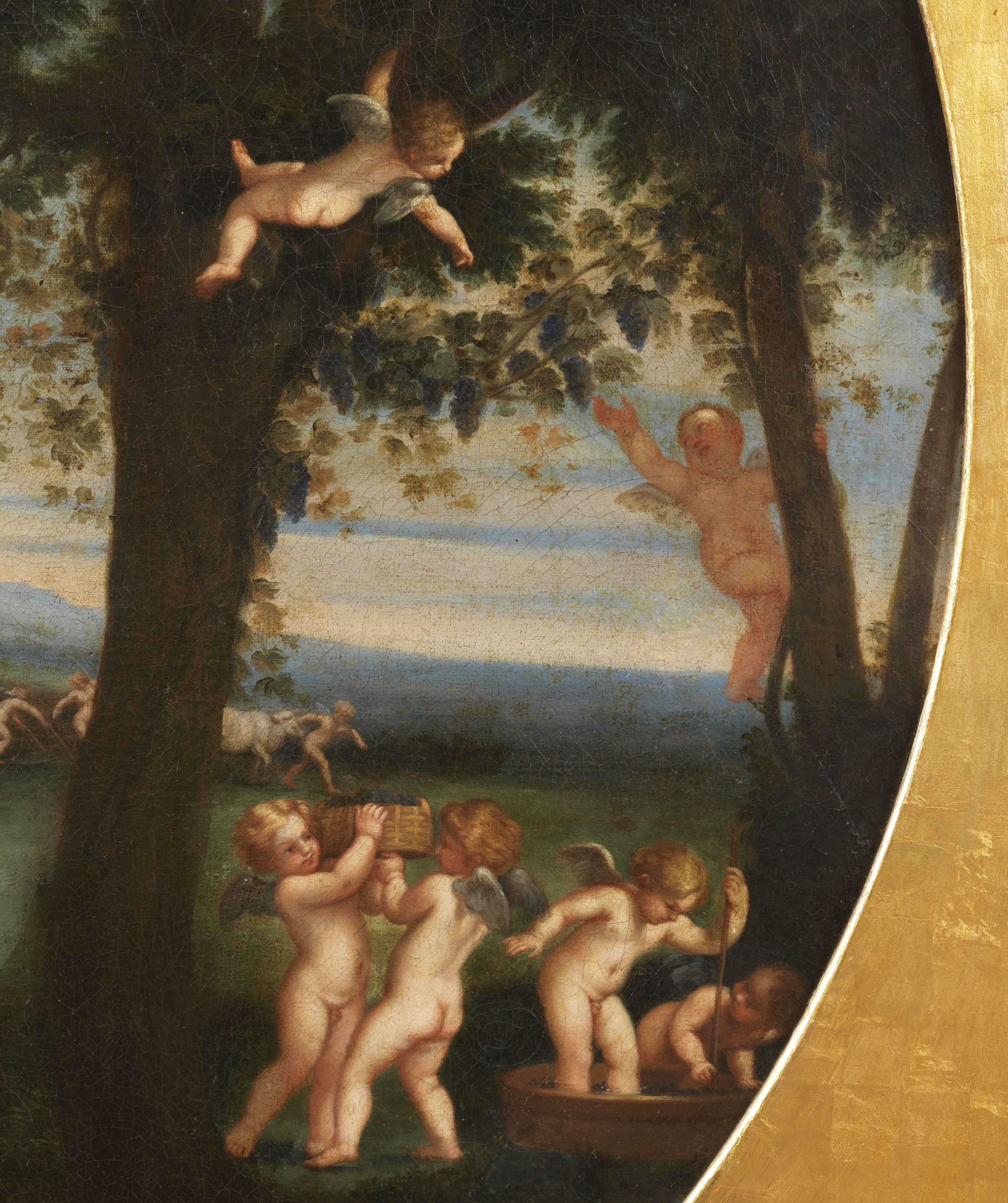 18. Jahrhundert  Erde Allegorie Felice Cignani Putti  Öl auf Leinwand Blau Grün im Angebot 5