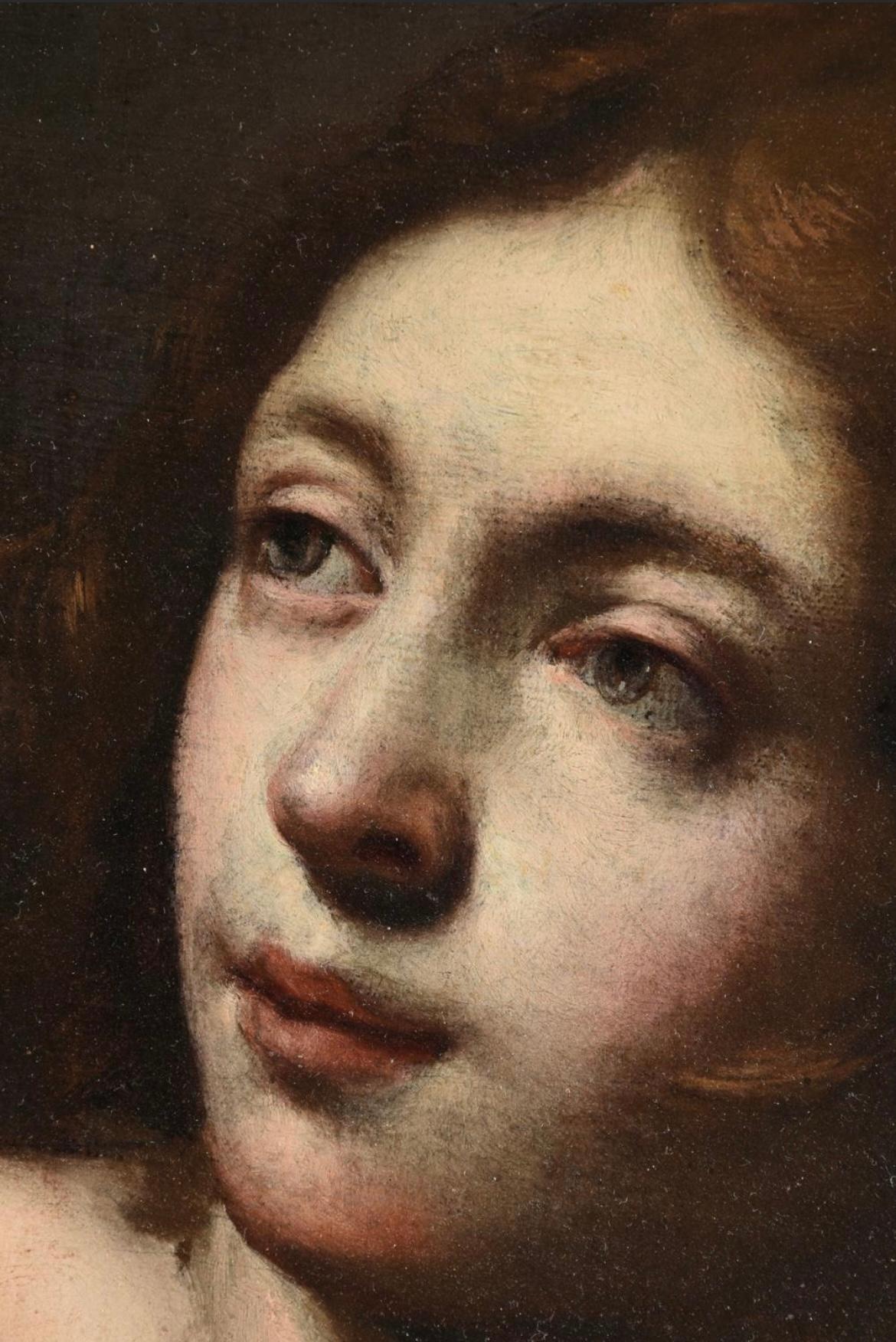 Felice Ficherelli
Cupid
1603-1660
Oil on canvas, unsigned
Image size: 32 x 28 1/4 inches (81.3 x 71.8 cm)
Original gilt frame

Depicting a relaxed Cupido, the gentle beauty of this painting is immediately striking. This tender atmosphere is created