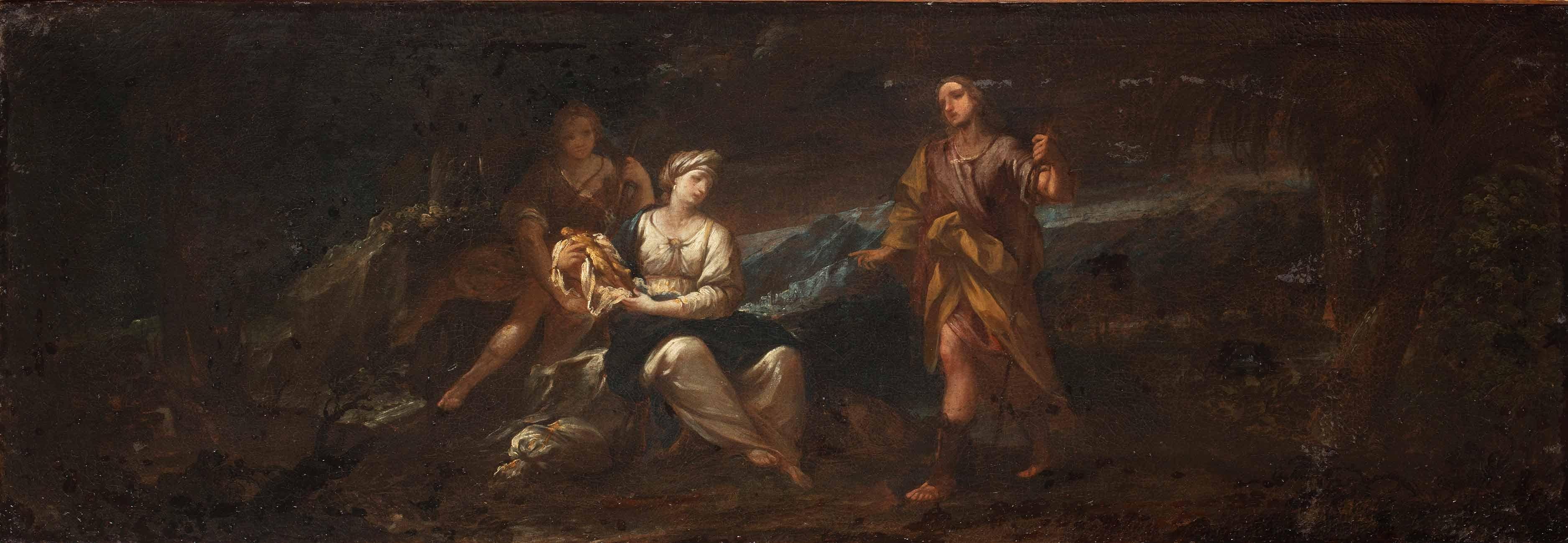 Huile sur toile du 17ème siècle par Felice Torelli Rachel Hiding the Idols en vente 1