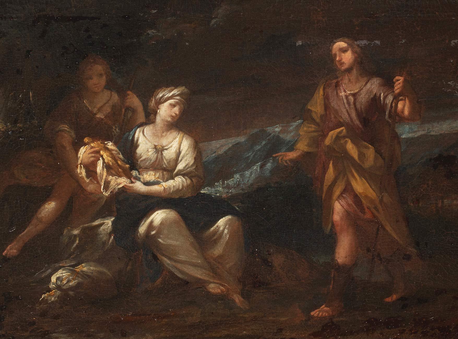 Huile sur toile du 17ème siècle par Felice Torelli Rachel Hiding the Idols en vente 2