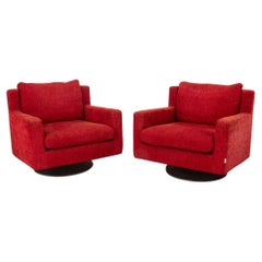 Felicerossi Red Chenille Swivel Club Chairs, Pair