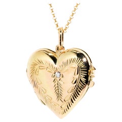 Felicia Diamond Patterned Heart Locket 10ct Yellow Gold & 9ct Gold Chain