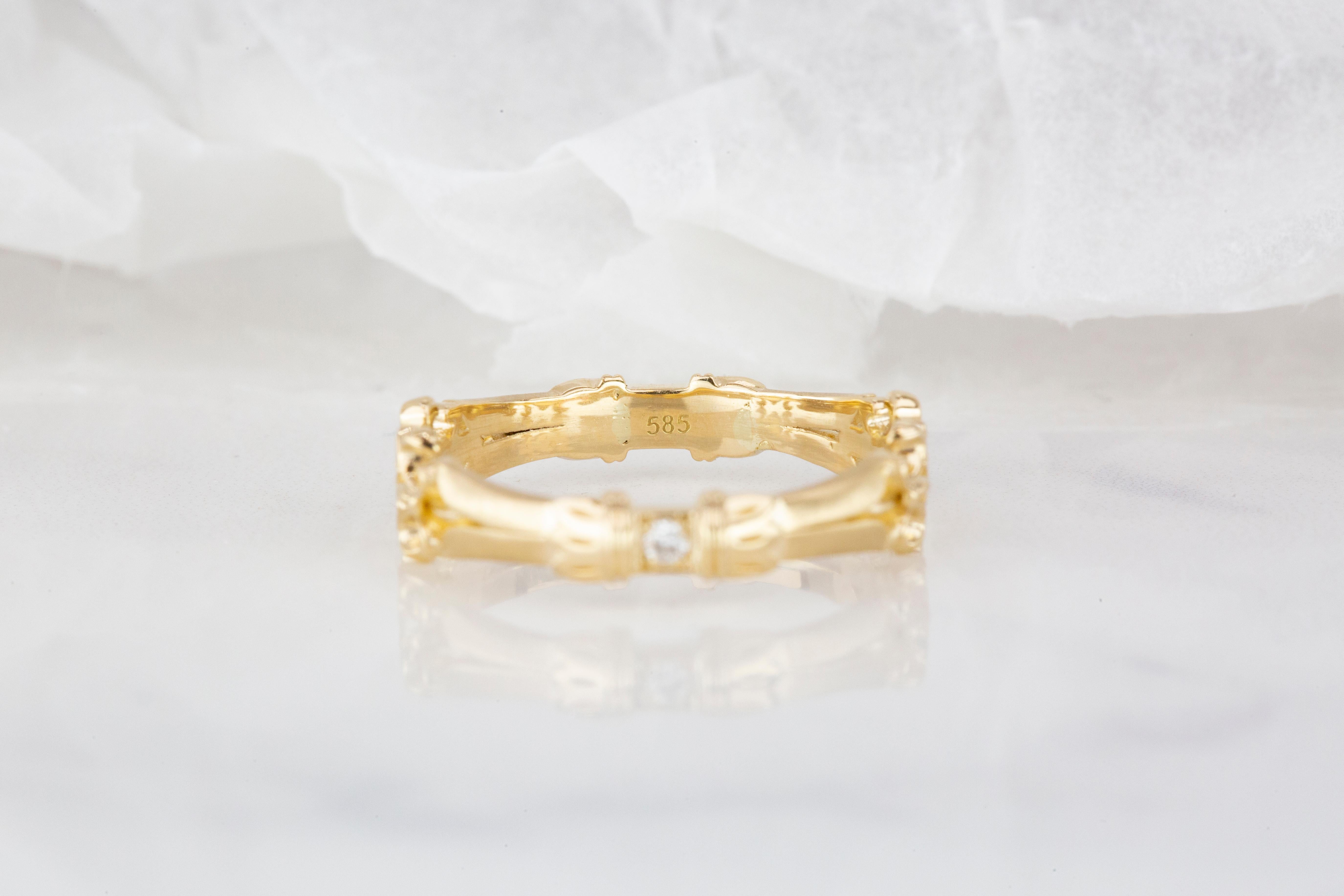 Im Angebot: Wedding Band-Ring, Vintage-Stil 14K Gold 0,05 Karat Diamant () 10